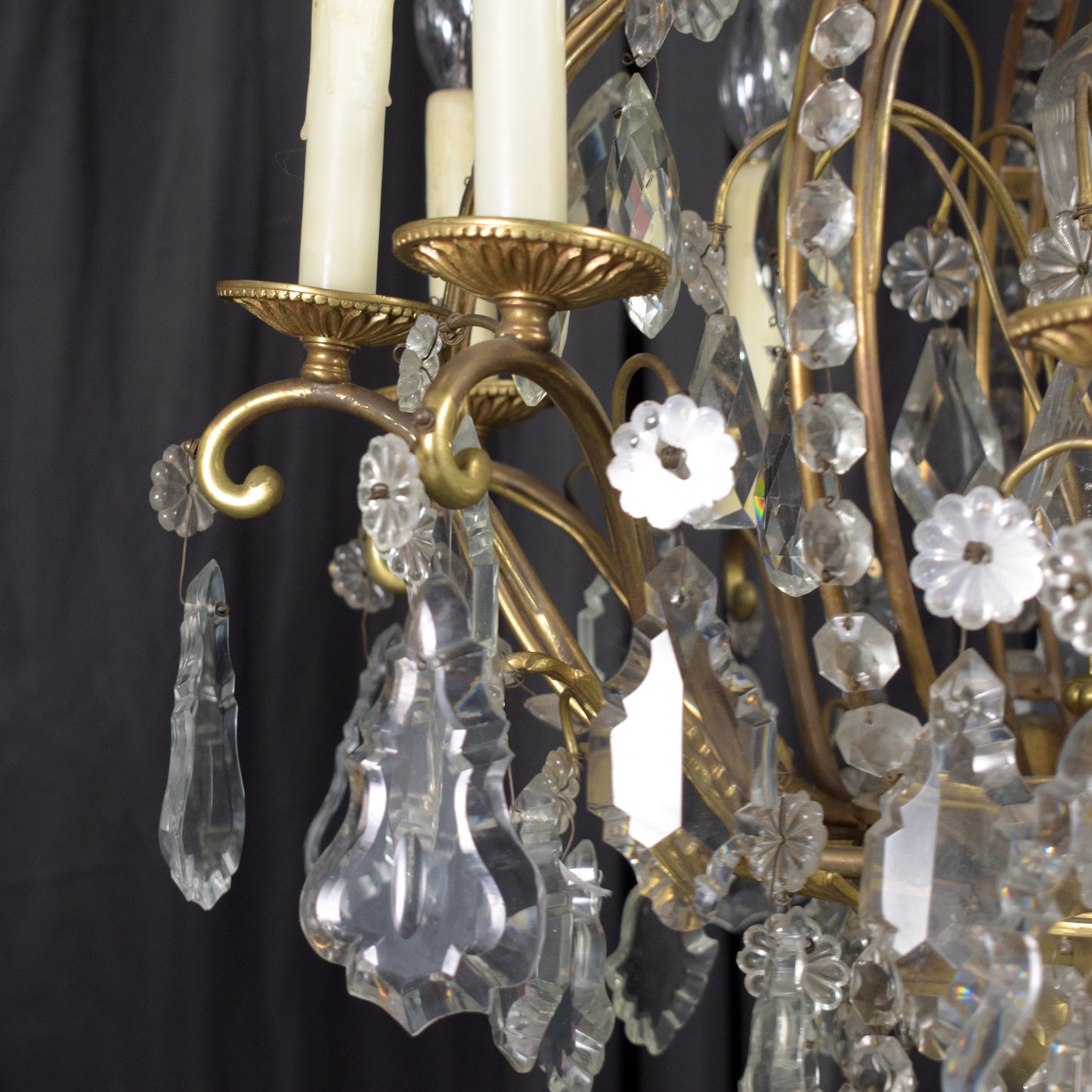 Antique French Louis XVI Bronze & Crystal Chandelier