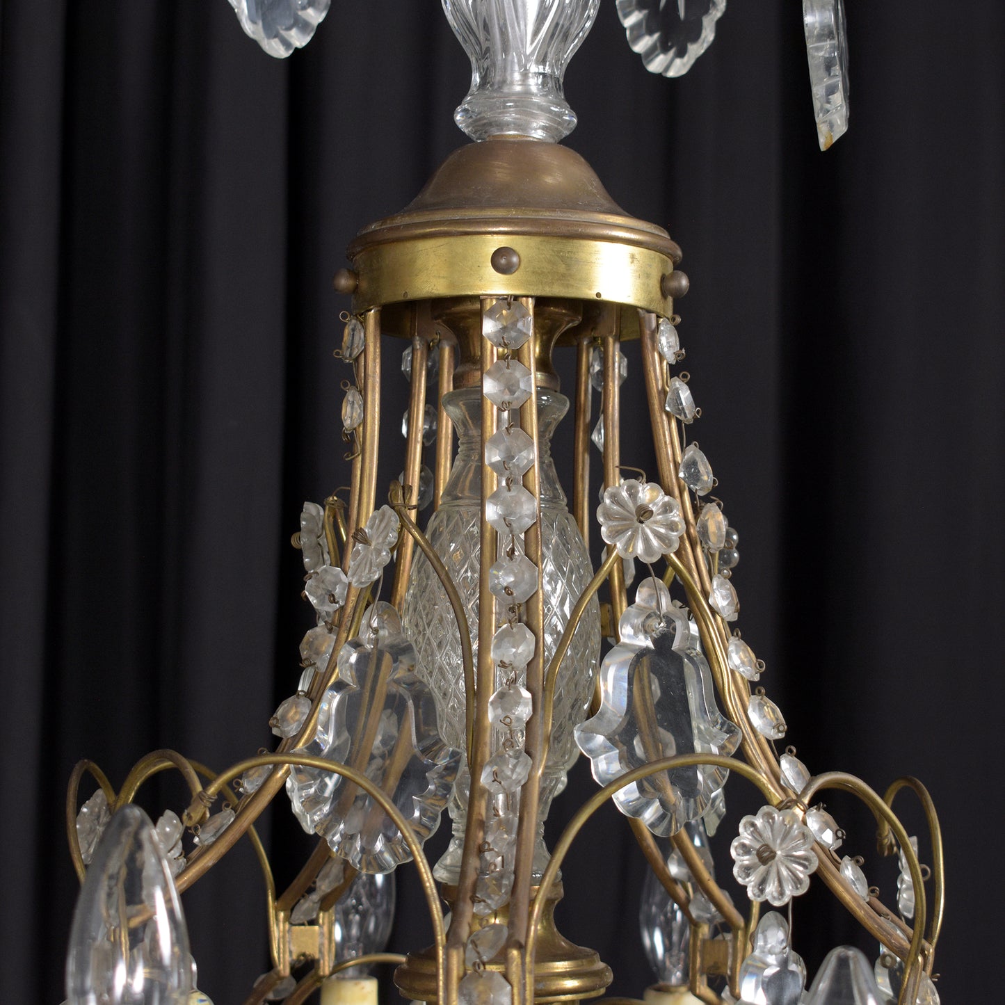 Antique French Louis XVI Bronze & Crystal Chandelier