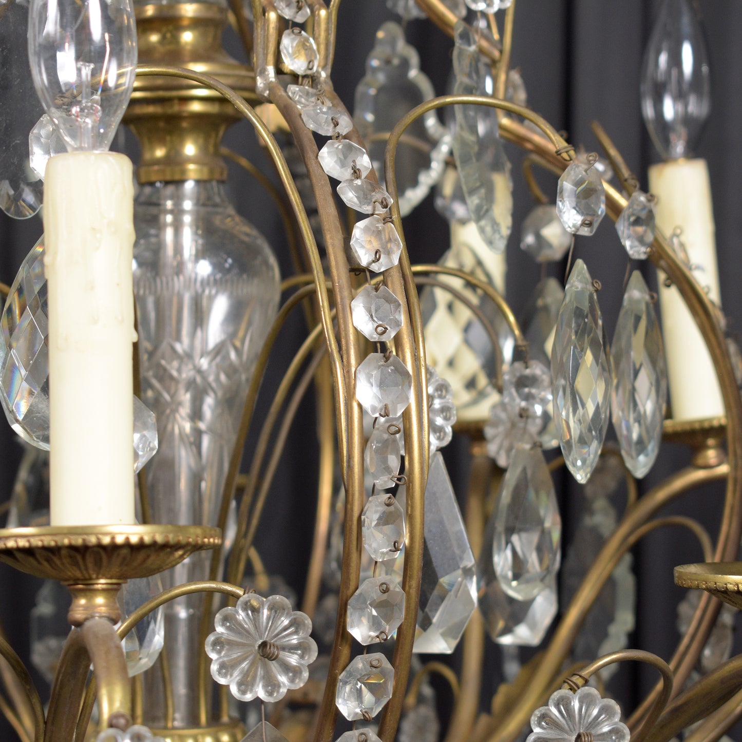 Antique French Louis XVI Bronze & Crystal Chandelier