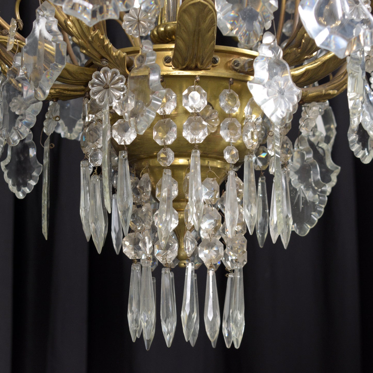 Antique French Louis XVI Bronze & Crystal Chandelier