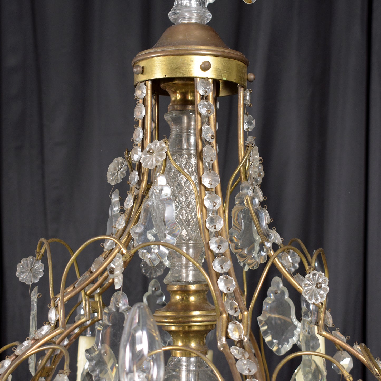 Antique French Louis XVI Bronze & Crystal Chandelier