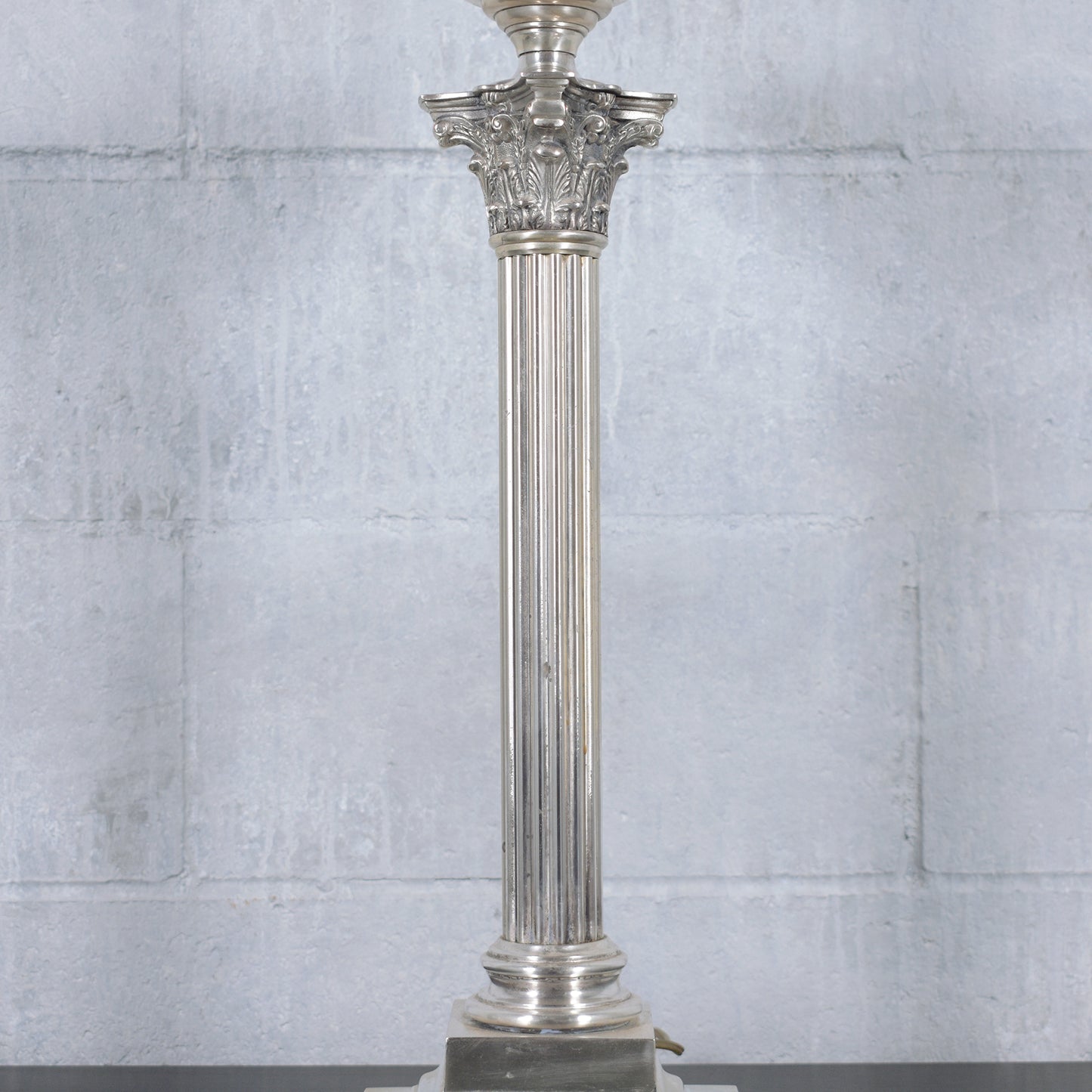 Restored Vintage Regency-Style Lamp Table with Silver Finish and Glass Urn