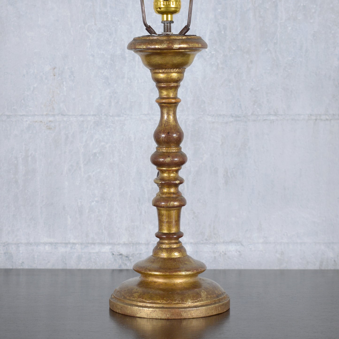 19th-Century Hand-Crafted Giltwood Table Lamp with New Off-White Shade