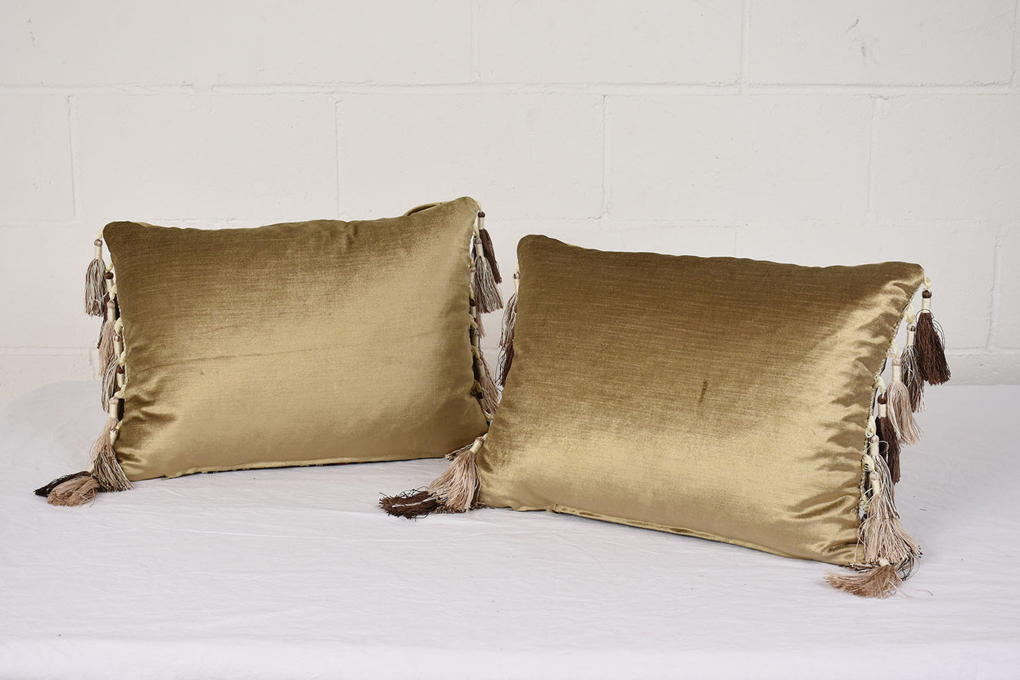French 19th-Century Antique Floral Tapestry Accent Pillows with Gold Velvet