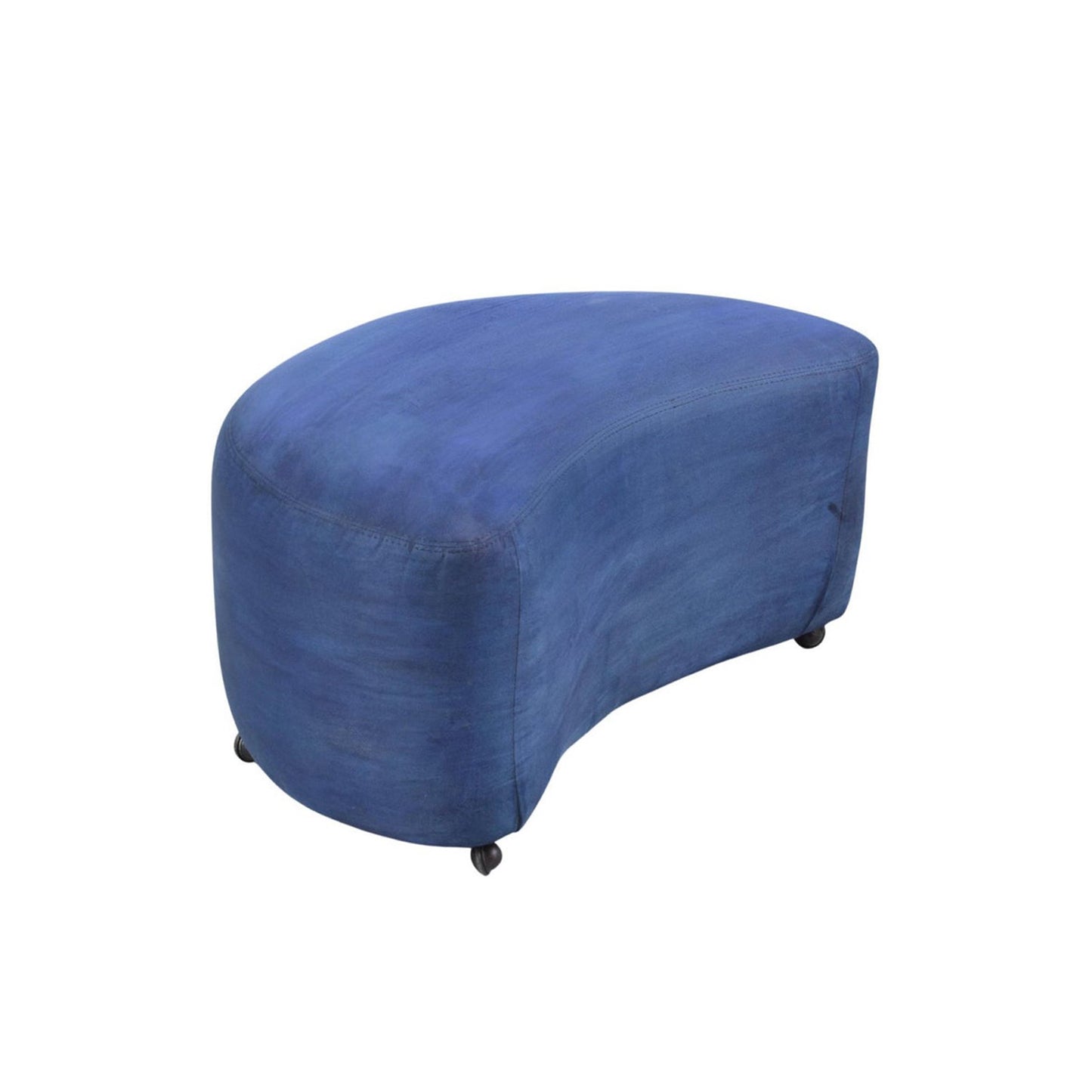 Mid-Century Modern Ottoman in Navy Blue Suede with Caster Wheels