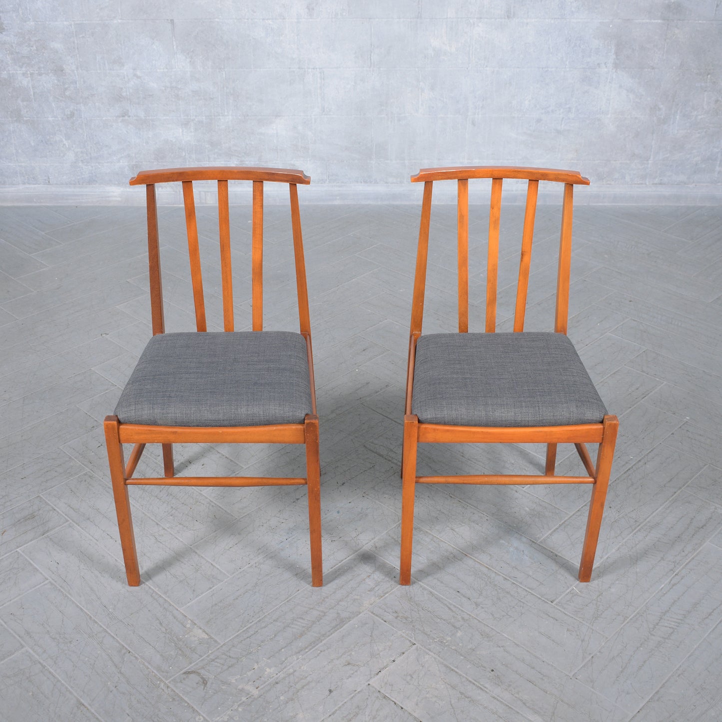 Elegantly Restored Set of Six 1960s Solid Maple Modern Dining Chairs