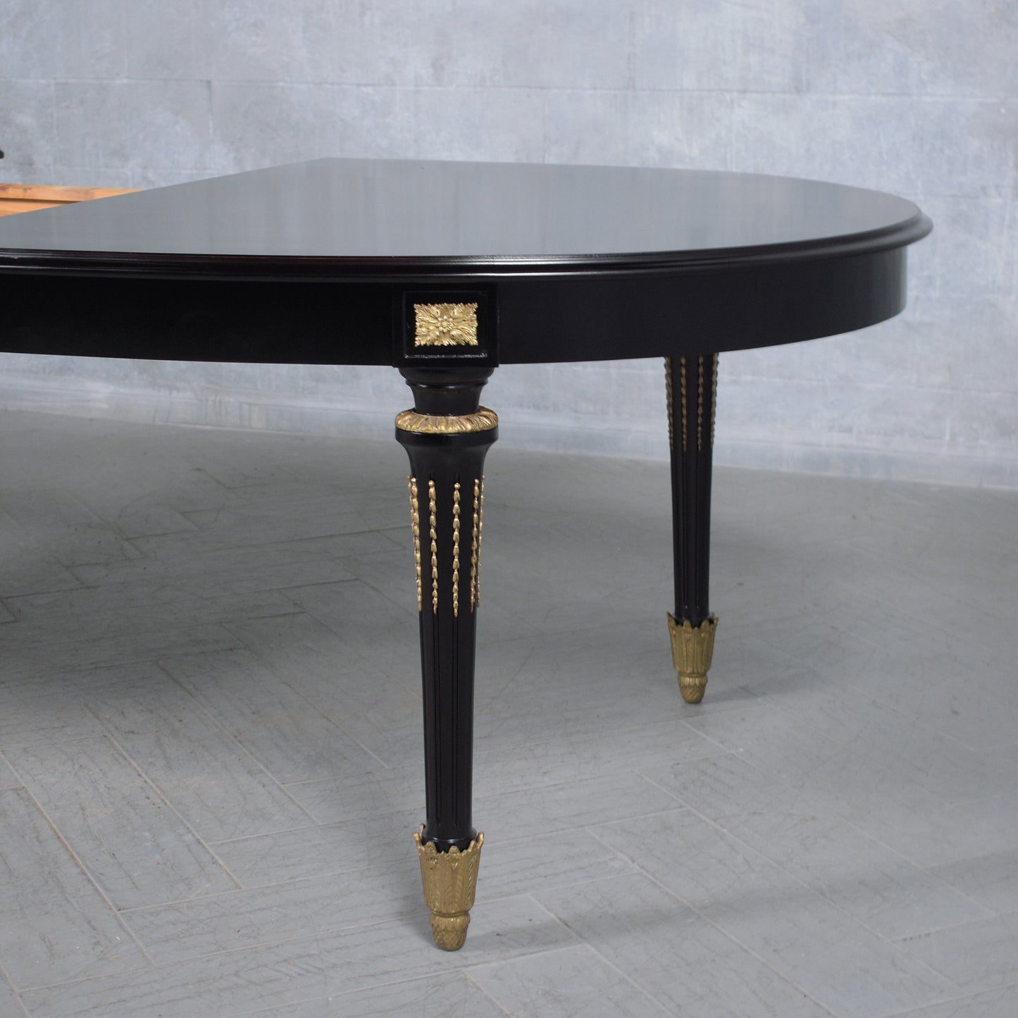 Stunning Louis XVI Style Mahogany Oval Dining Table with Brass Accents