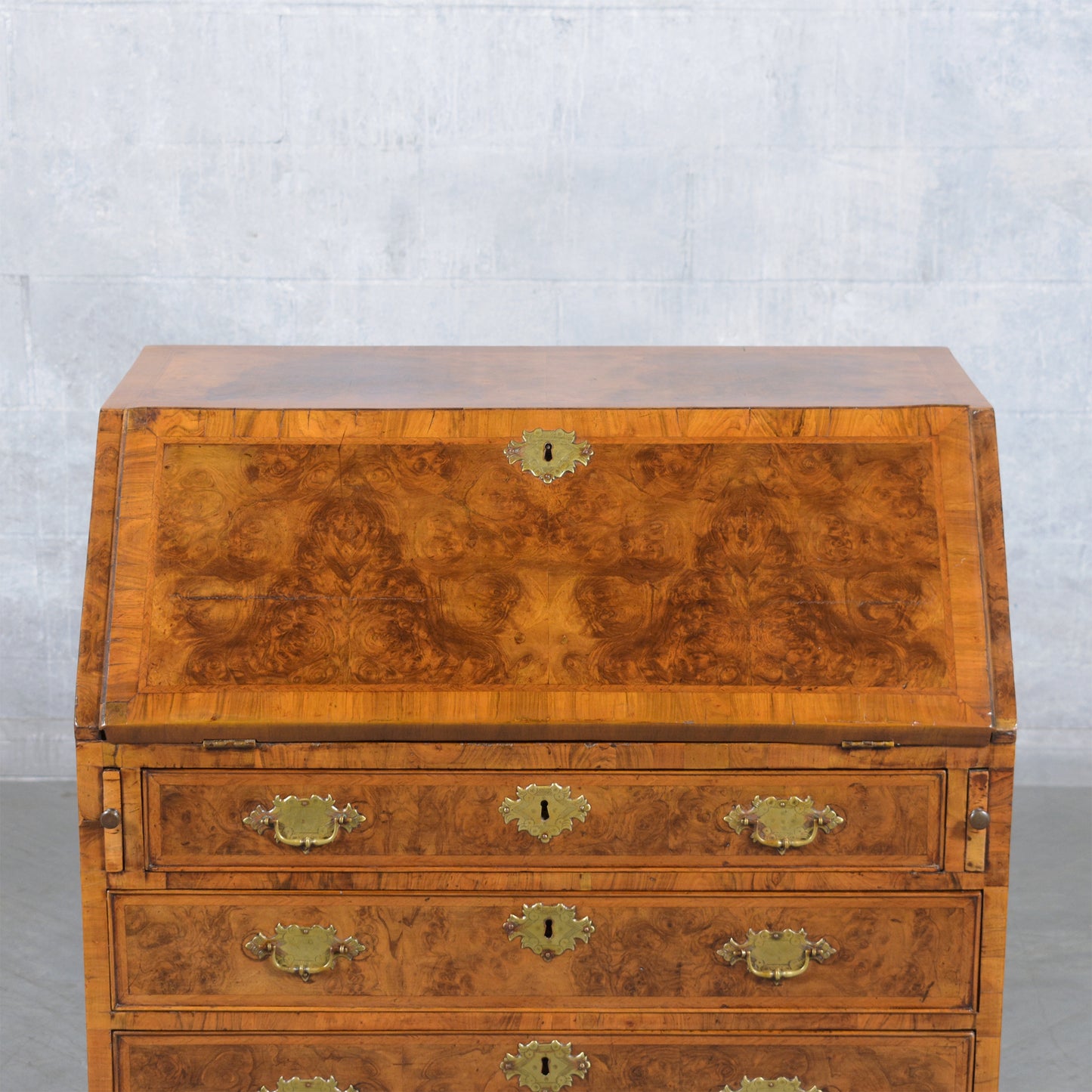 1860s English George III Drop Front Desk with Original Walnut Finish