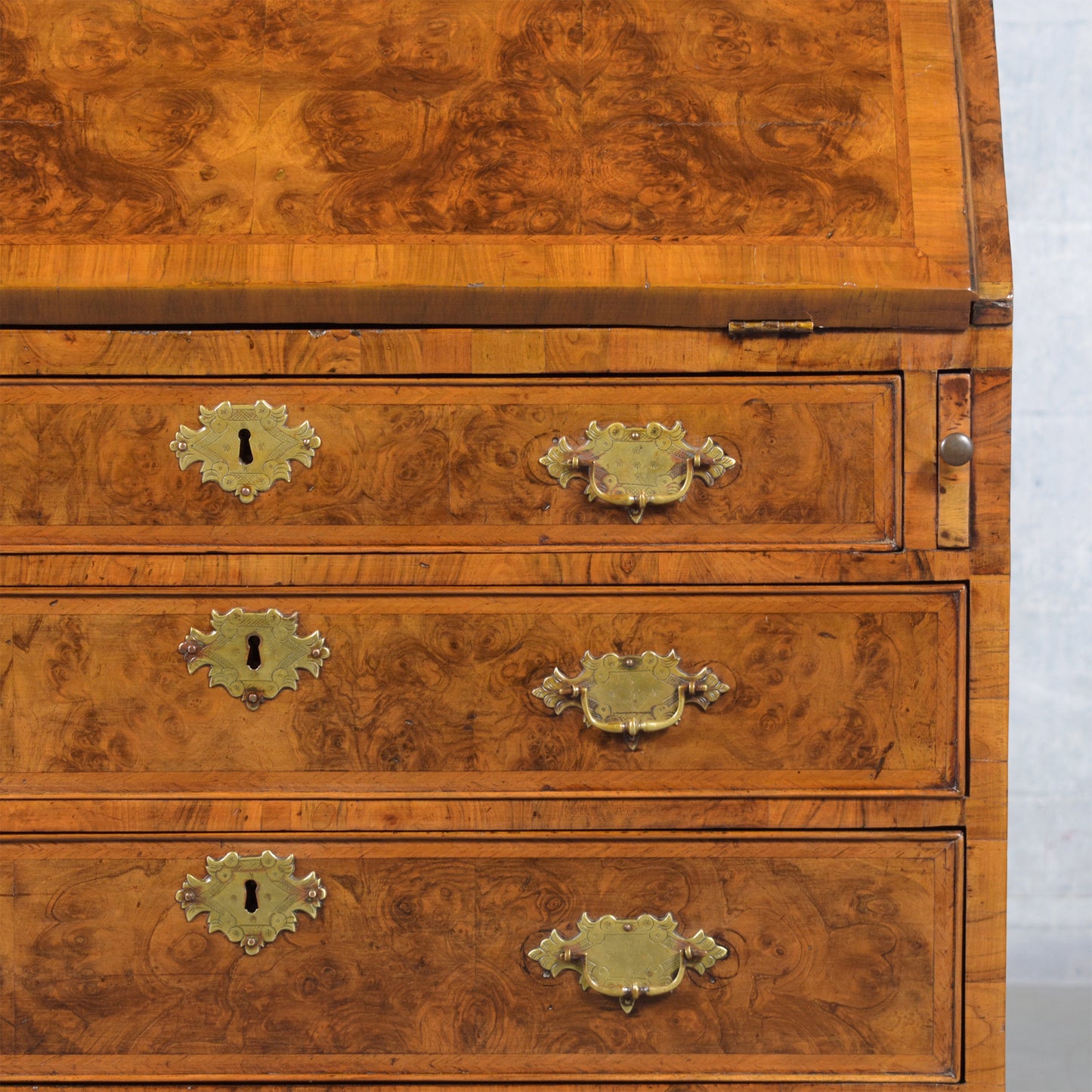 1860s English George III Drop Front Desk with Original Walnut Finish