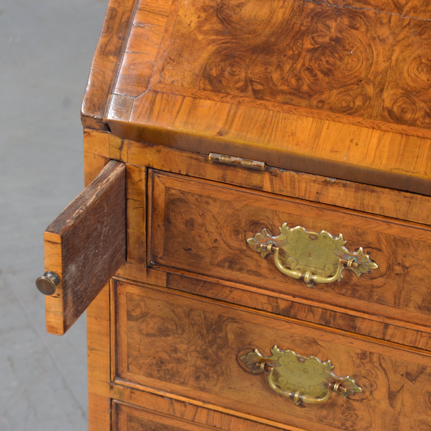 1860s English George III Drop Front Desk with Original Walnut Finish