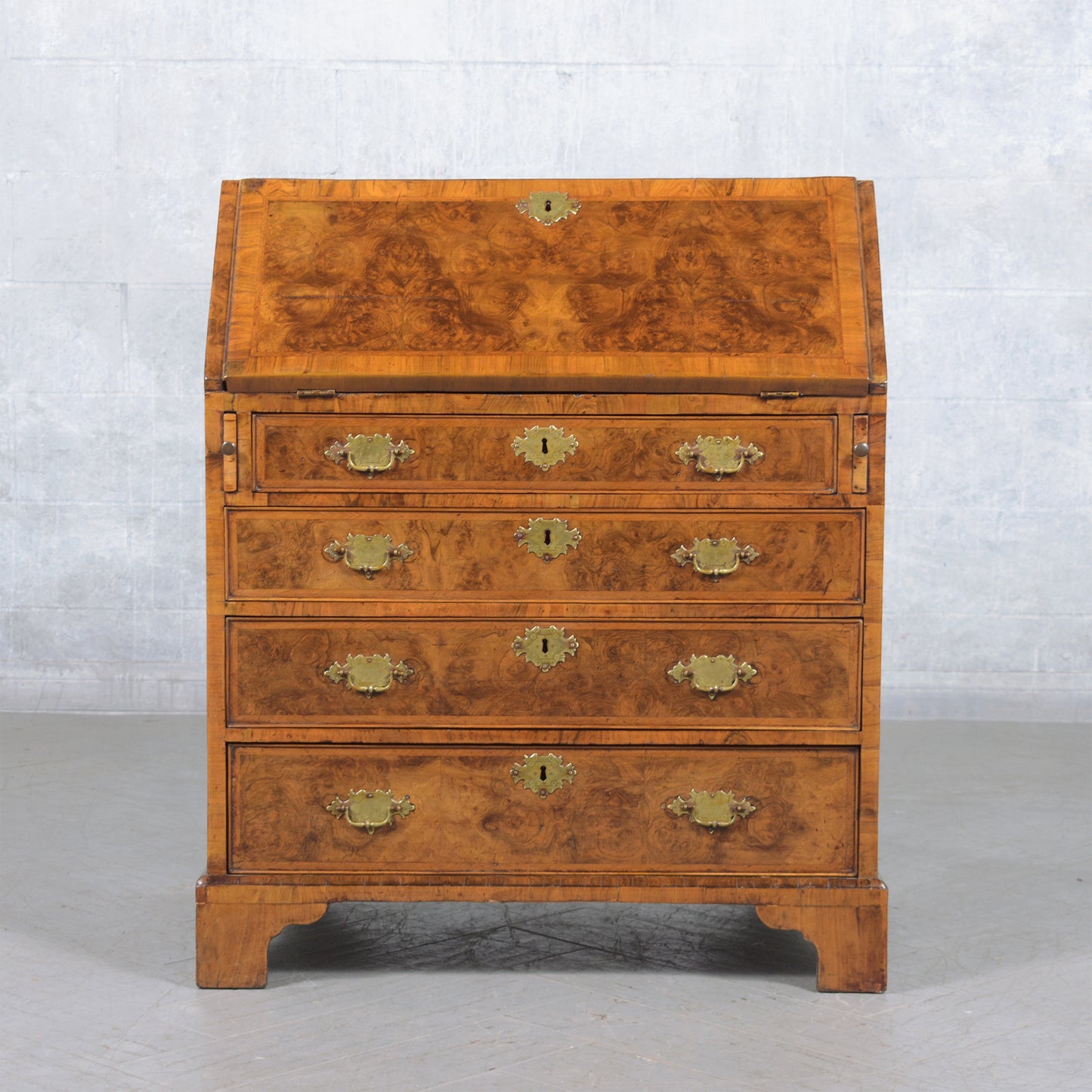 1860s English George III Drop Front Desk with Original Walnut Finish