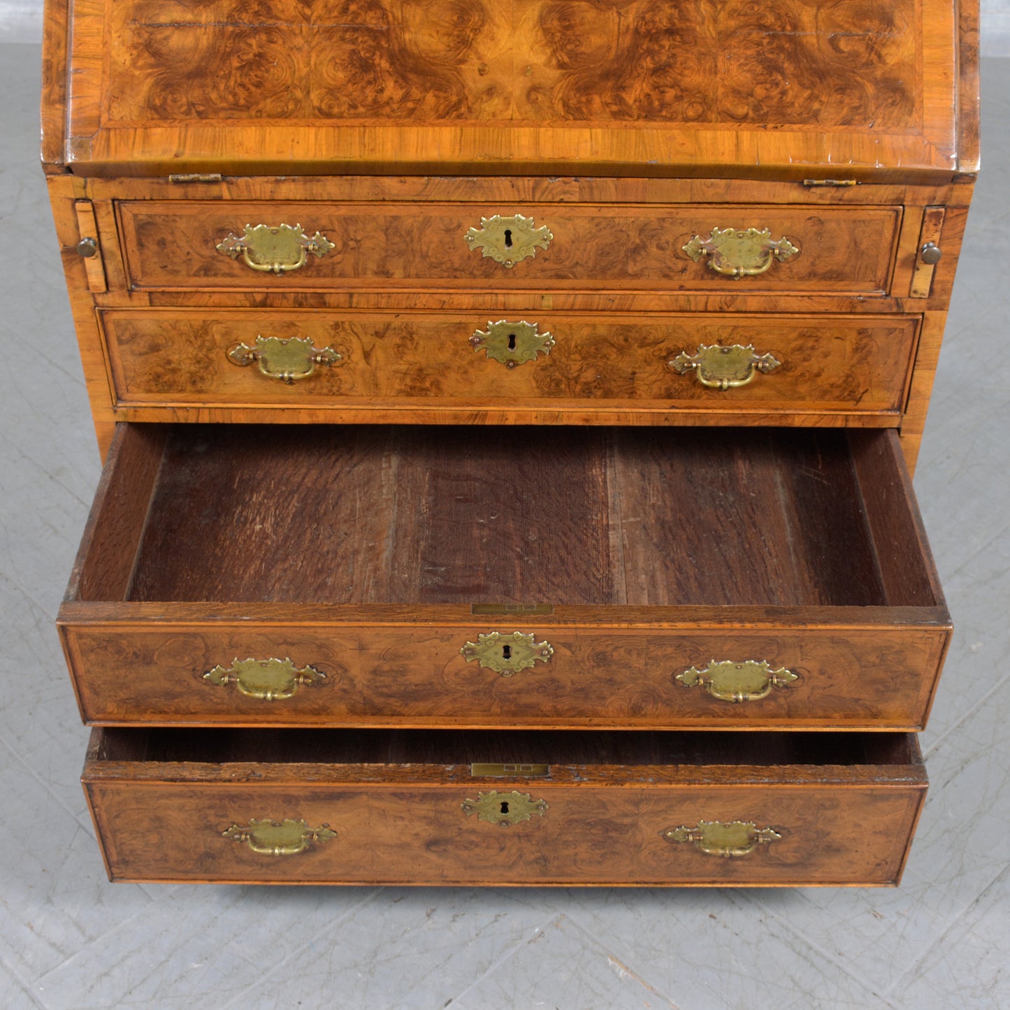 1860s English George III Drop Front Desk with Original Walnut Finish