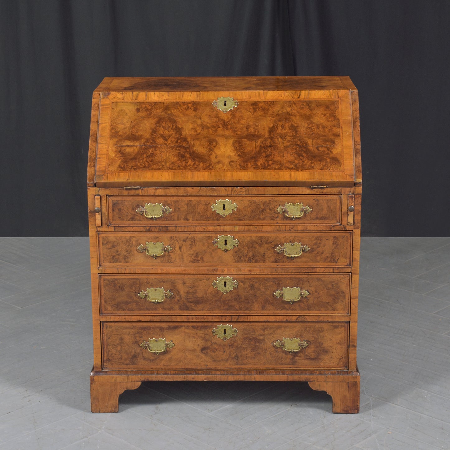 1860s English George III Drop Front Desk with Original Walnut Finish