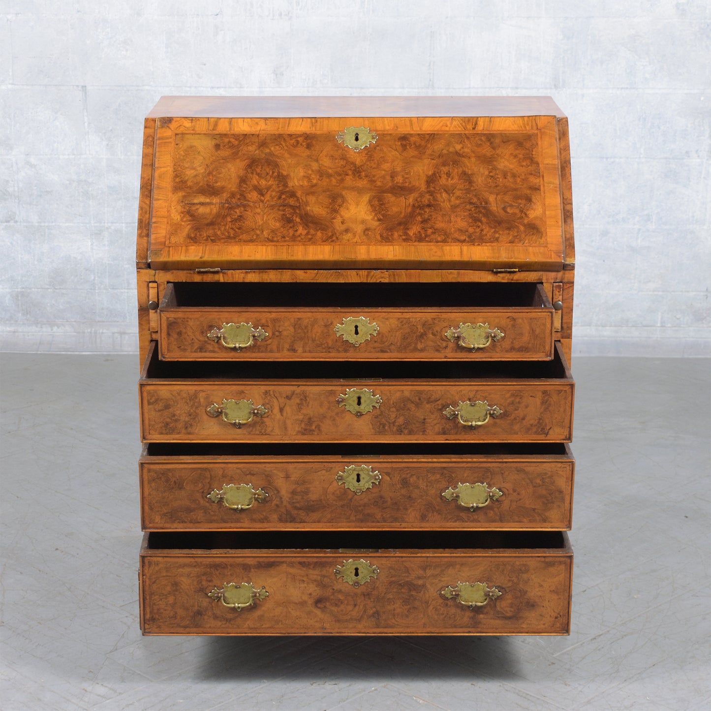 1860s English George III Drop Front Desk with Original Walnut Finish