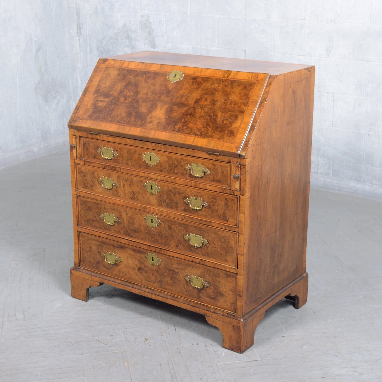 1860s English George III Drop Front Desk with Original Walnut Finish