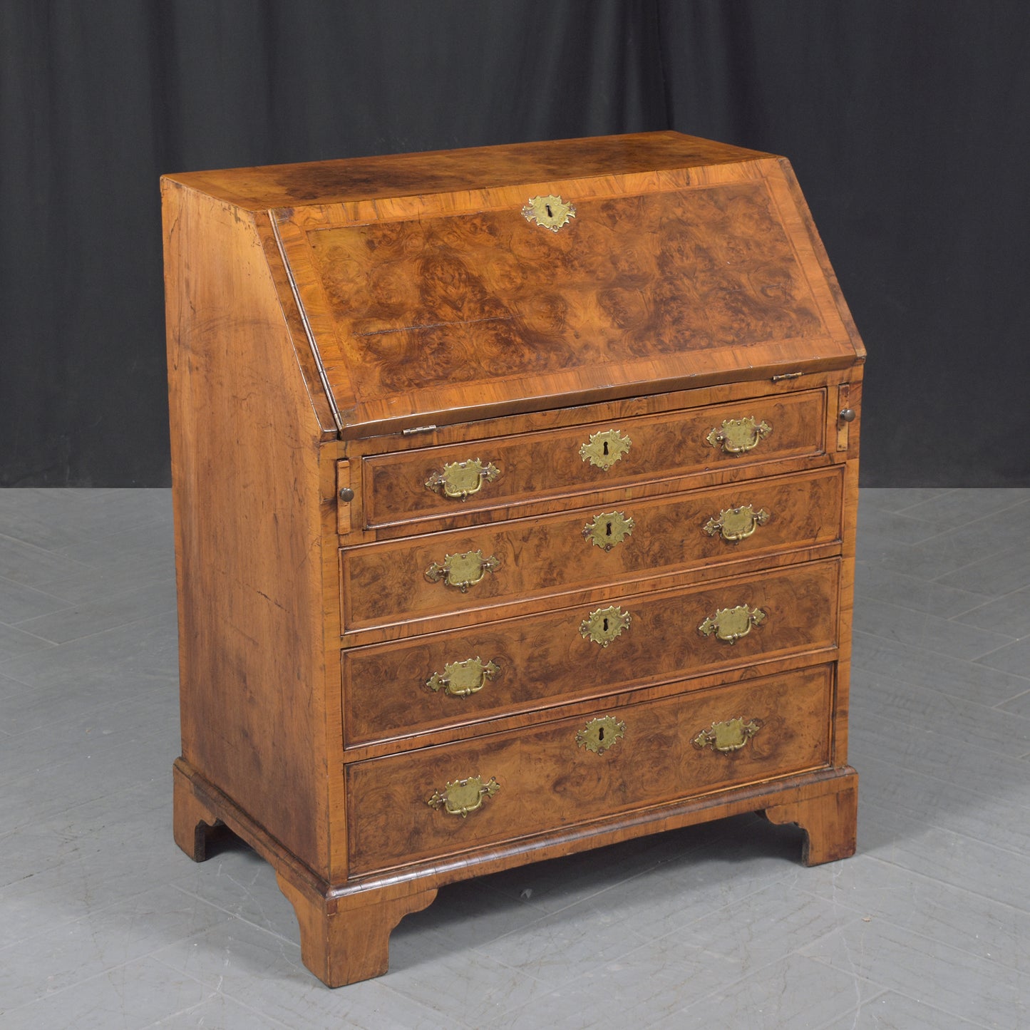 1860s English George III Drop Front Desk with Original Walnut Finish