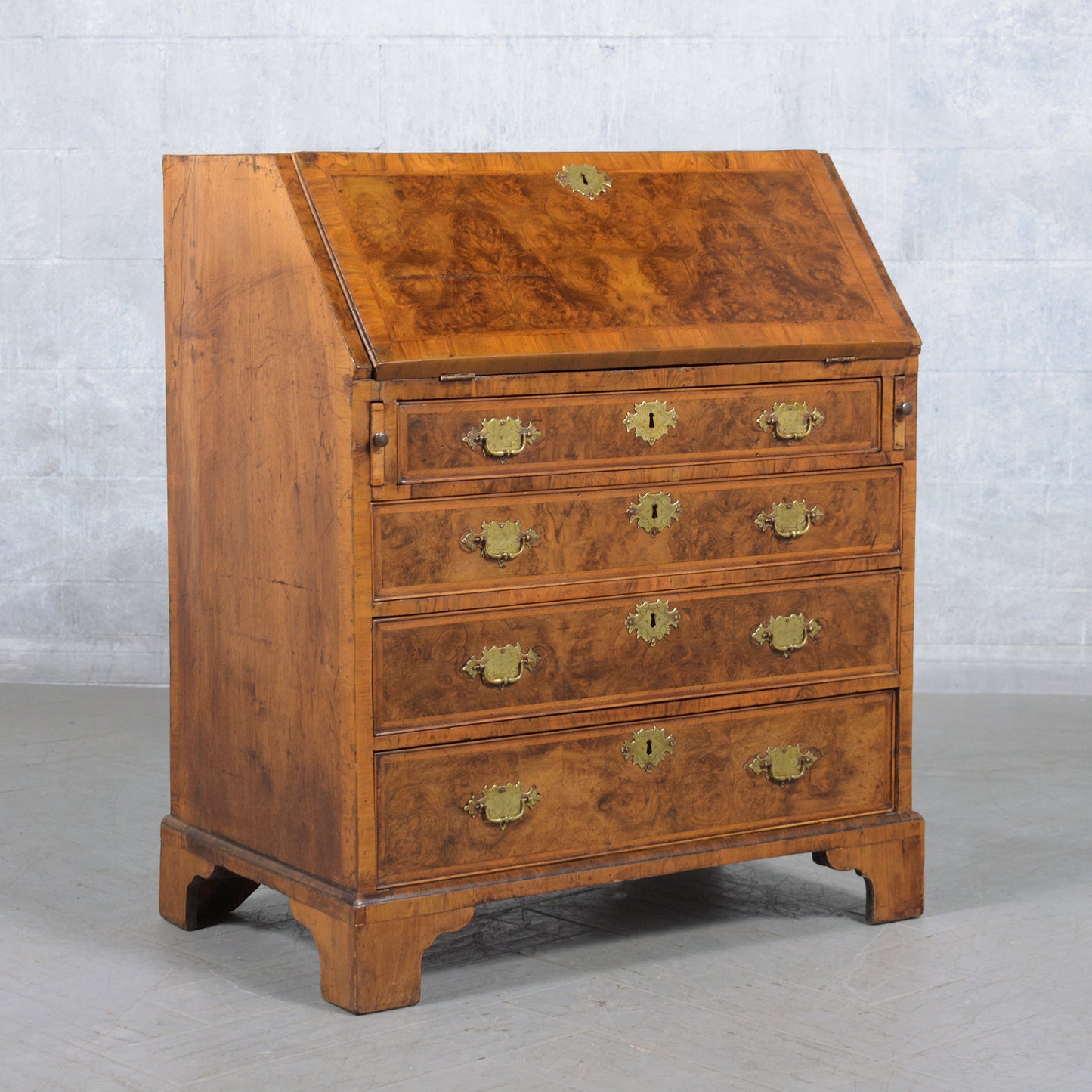 1860s English George III Drop Front Desk with Original Walnut Finish