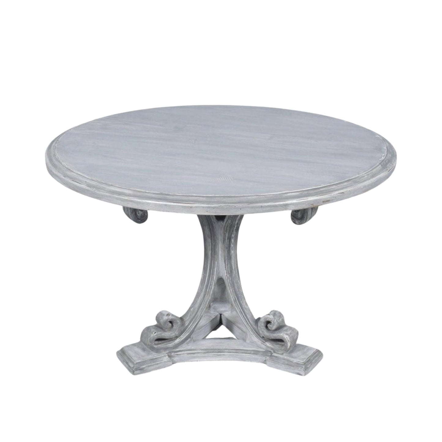 Vintage American Regency Walnut Round Dining Table with Distressed Grey Finish