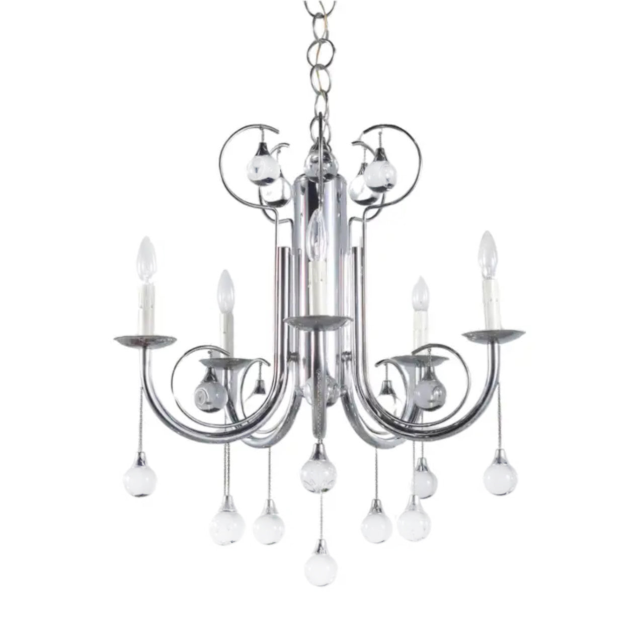 1960s Modern Chandelier: A Masterpiece in Chrome and Glass