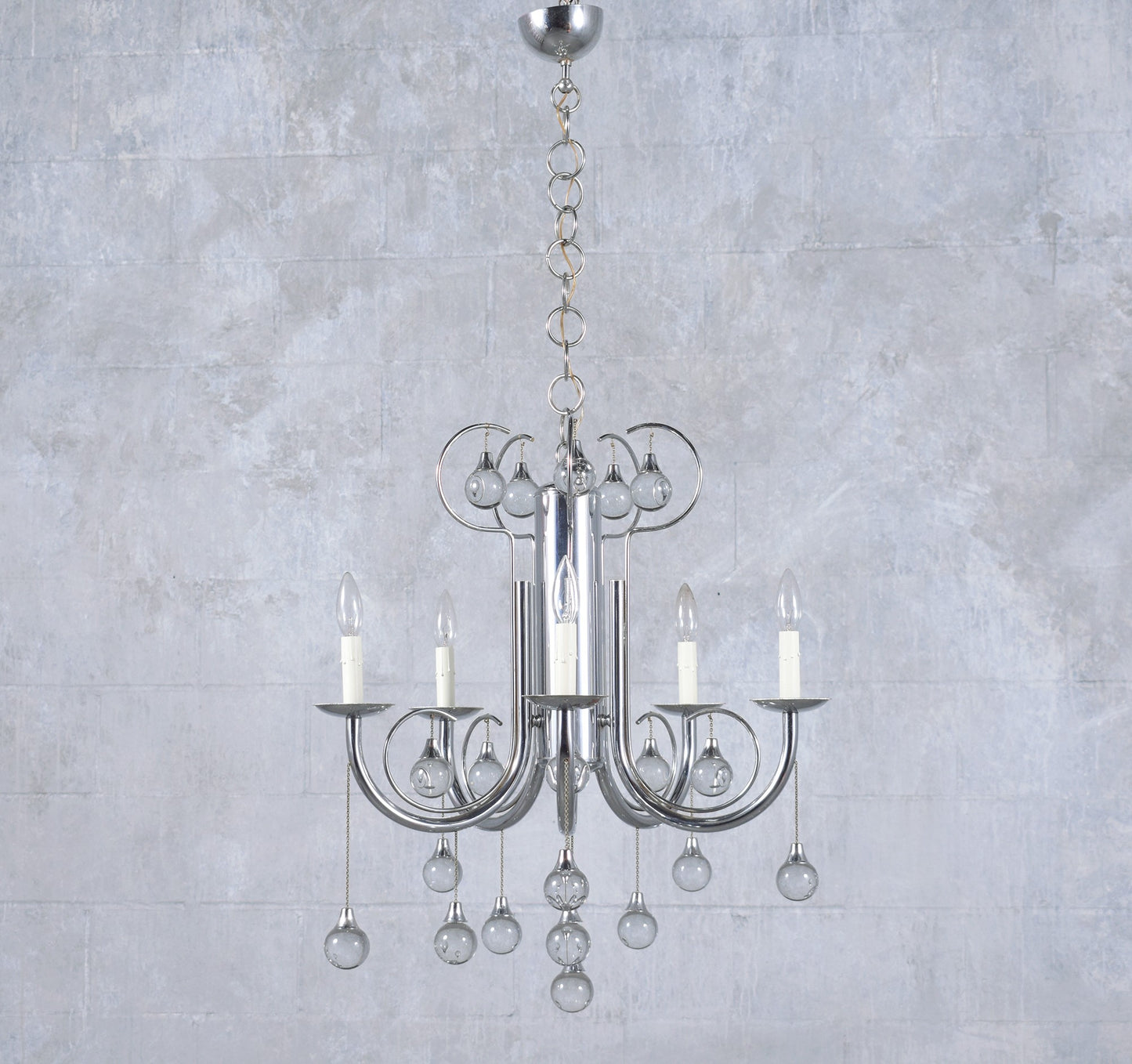 1960s Modern Chandelier: A Masterpiece in Chrome and Glass