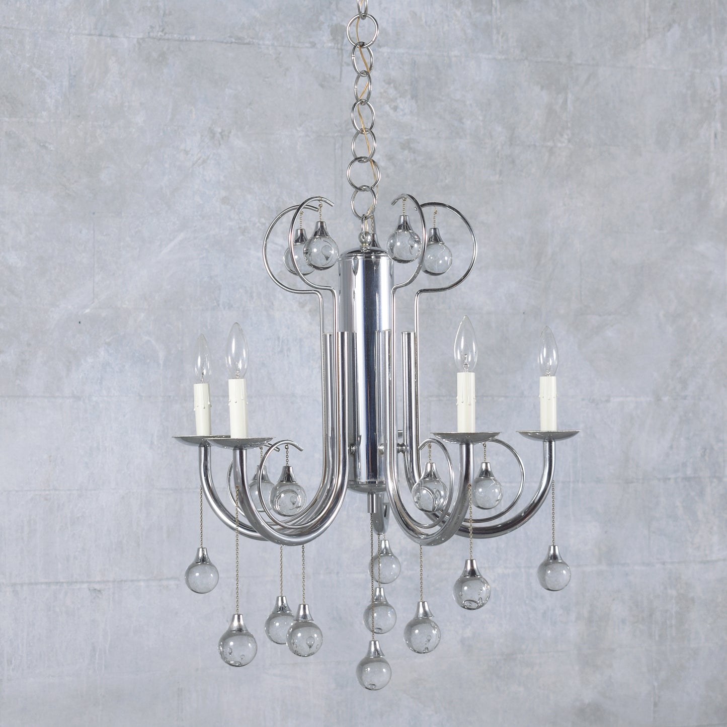 1960s Modern Chandelier: A Masterpiece in Chrome and Glass