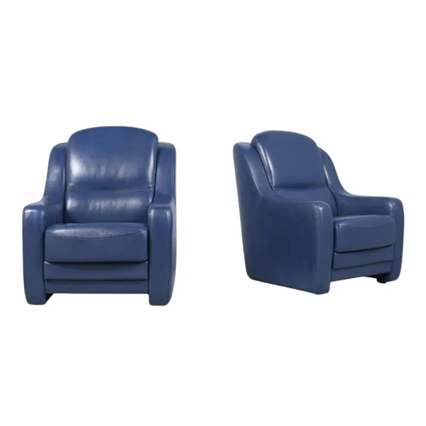 Vintage French Navy Blue Leather Lounge Chairs