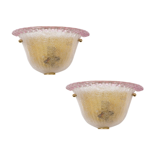 Vintage Italian Murano Glass Wall Sconces in Gold and Pink - Elegant Lighting