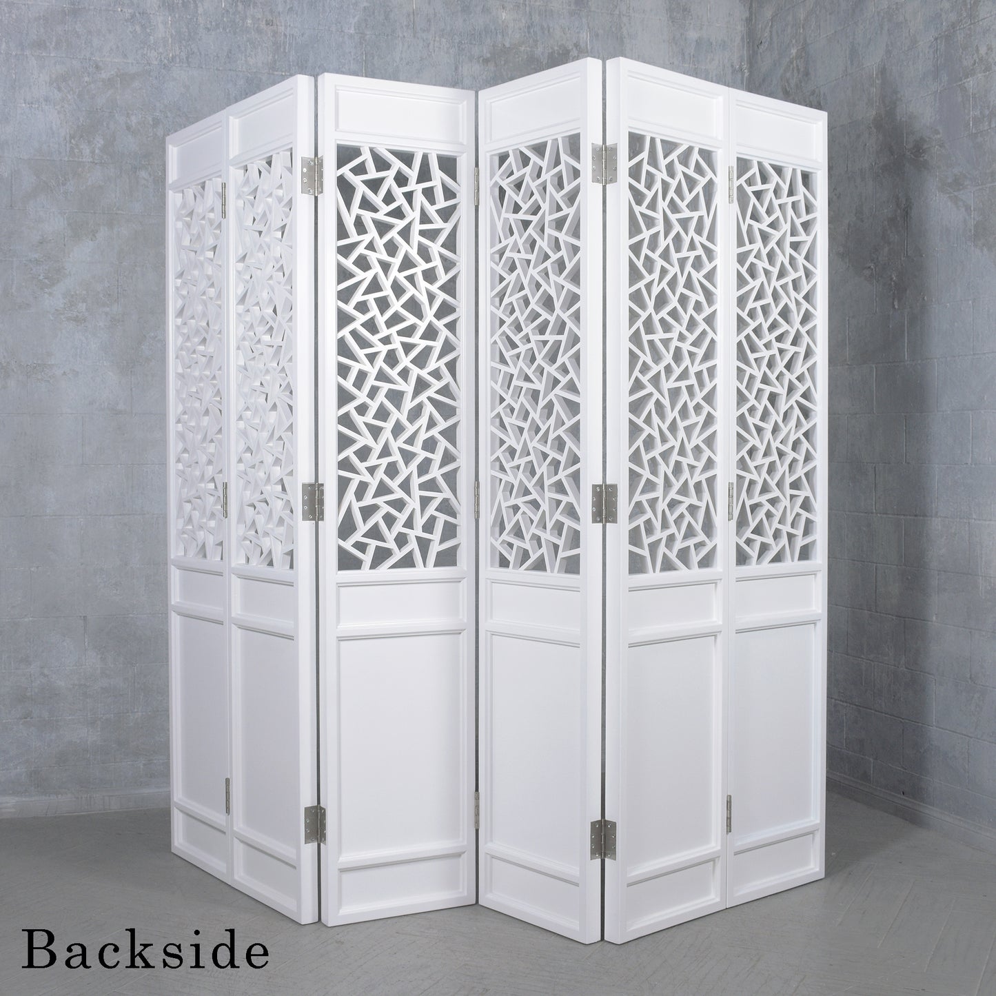 Vintage Solid Wood Room Divider with Carved Design - Elegant Off-White Six-Panel