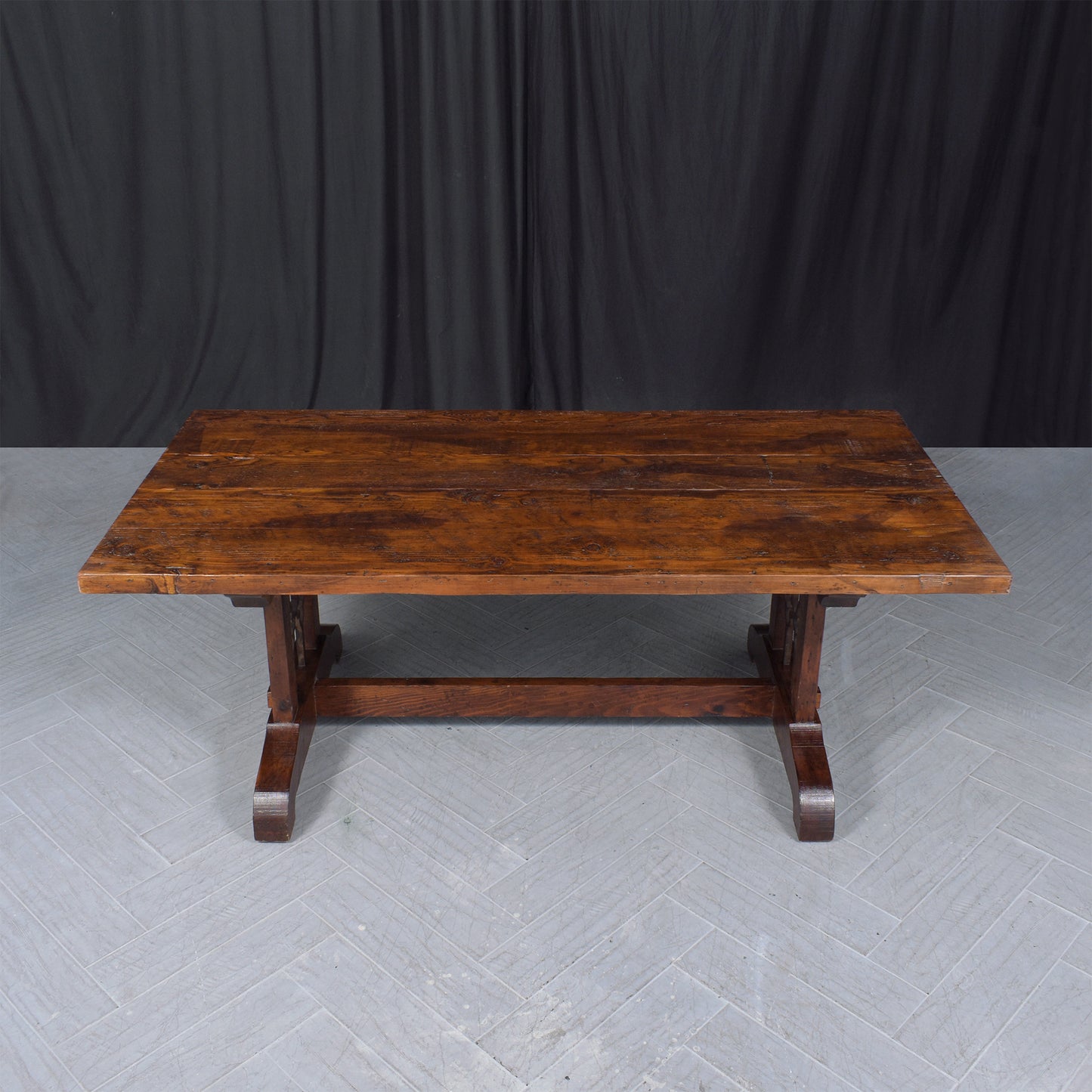 Vintage Solid Wood Dining Table: Handcrafted Elegance with Modern Design Accents
