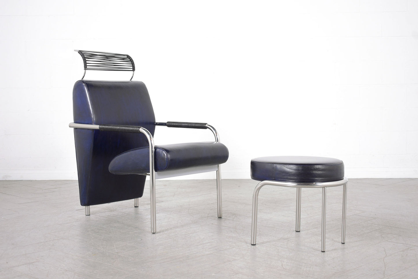 Italian Leather Lounge Chair with Ottoman Andrea Branzi