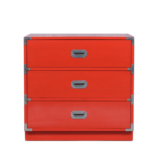 Vintage Modern Campaign-Style Chest of Drawers in Custom Red Finish