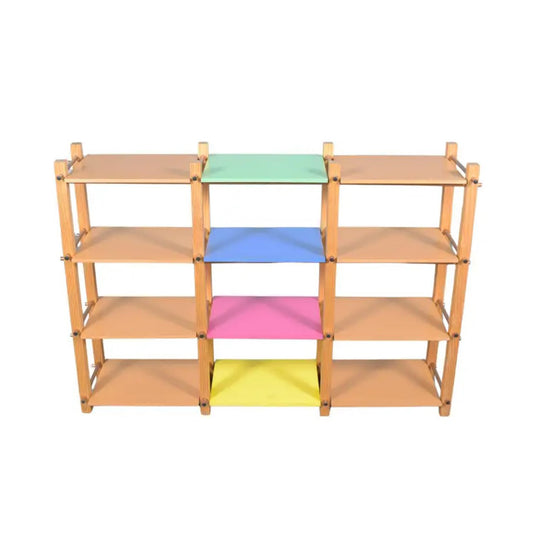 Arts & Crafts Open Bookshelf: Mid-Century Modern Design with Colorful Shelves