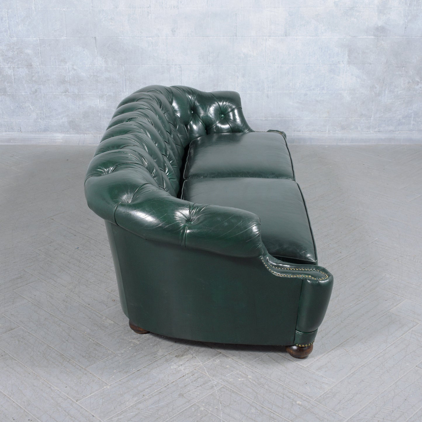 Green Vintage Chesterfield Leather Sofa - Refurbished 1970s Italian Elegance