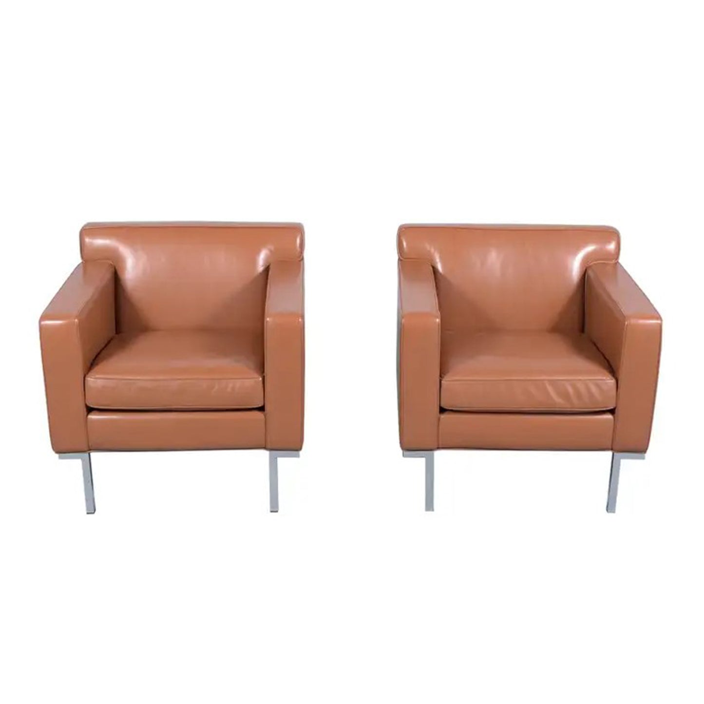 Vintage Mid-Century Modern Leather Club Lounge Armchairs