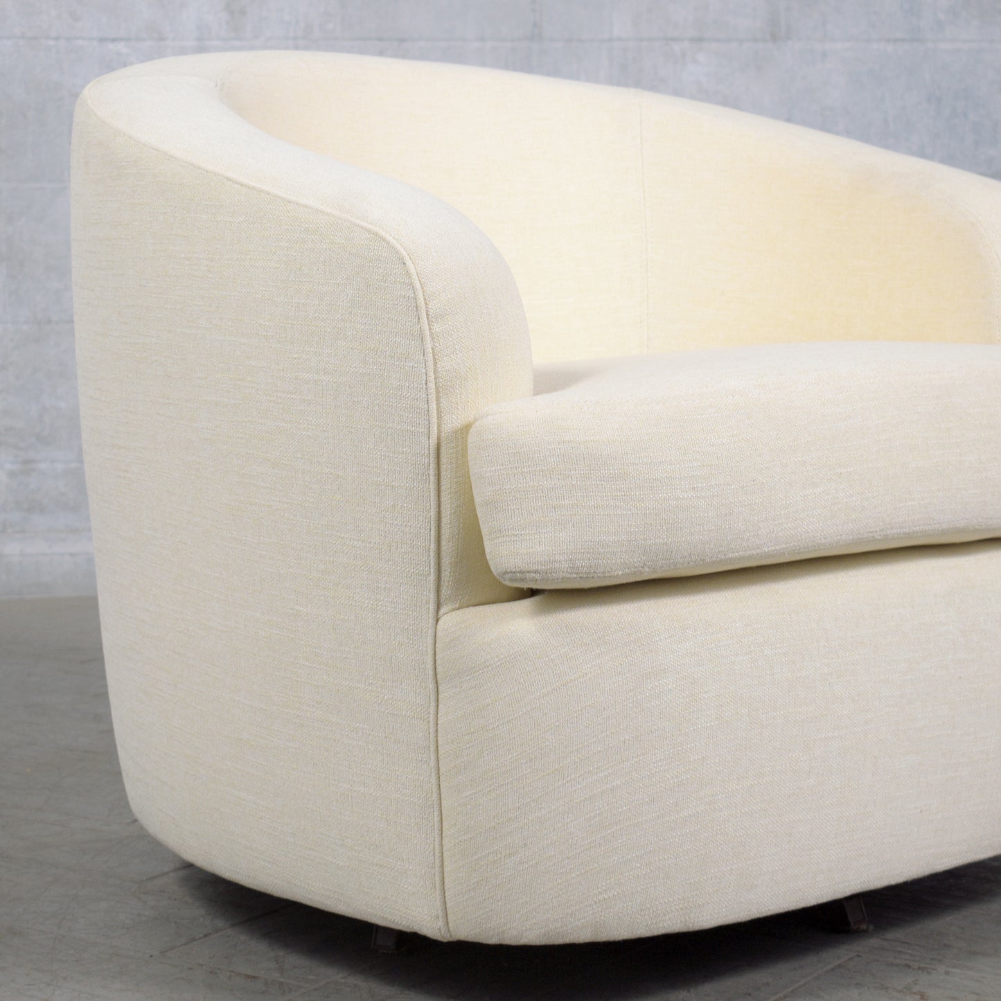 Restored Mid-Century Modern Swivel Chairs with Ivory Upholstery