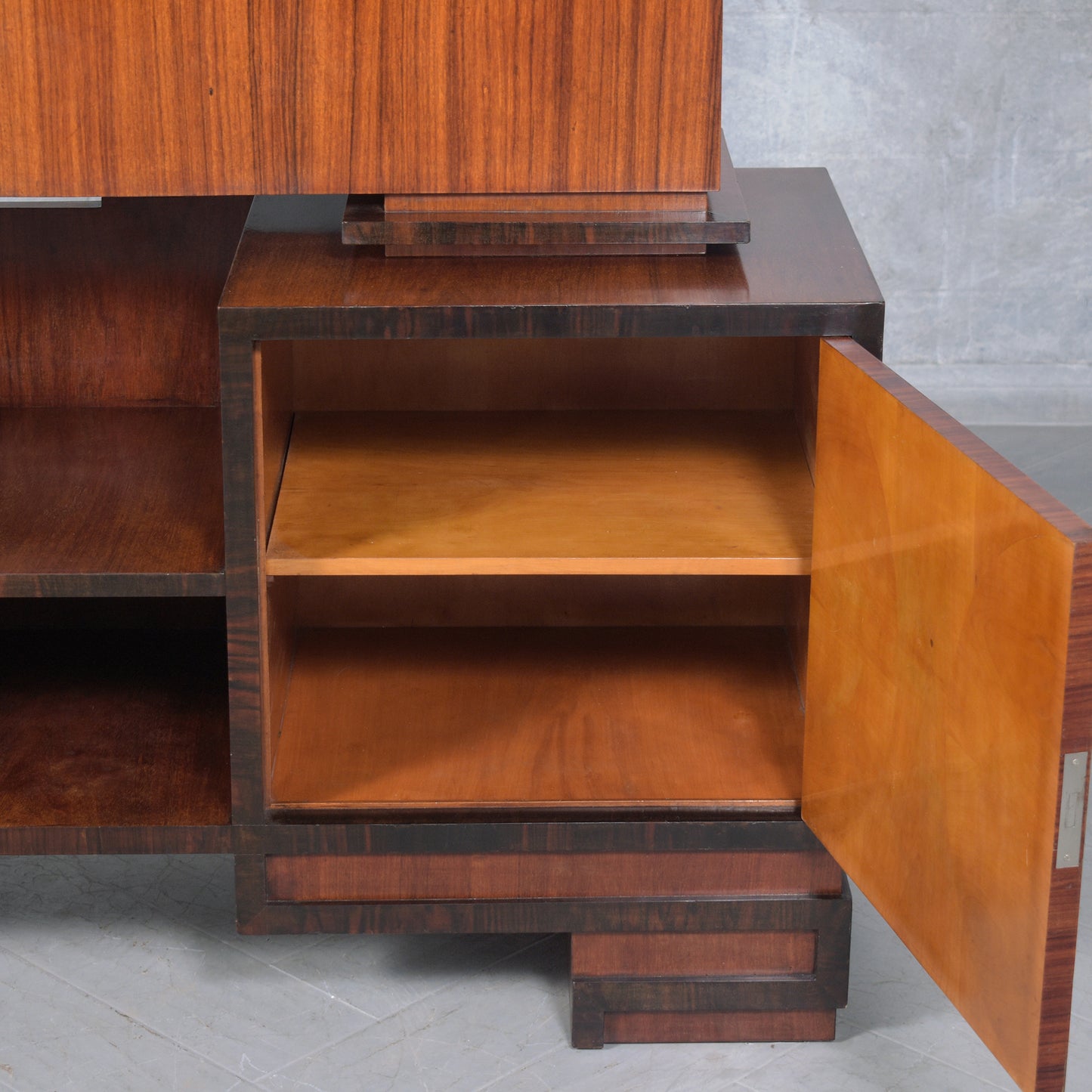 1950s French Art Deco Sideboard with Marquetry and Ebonized Handles