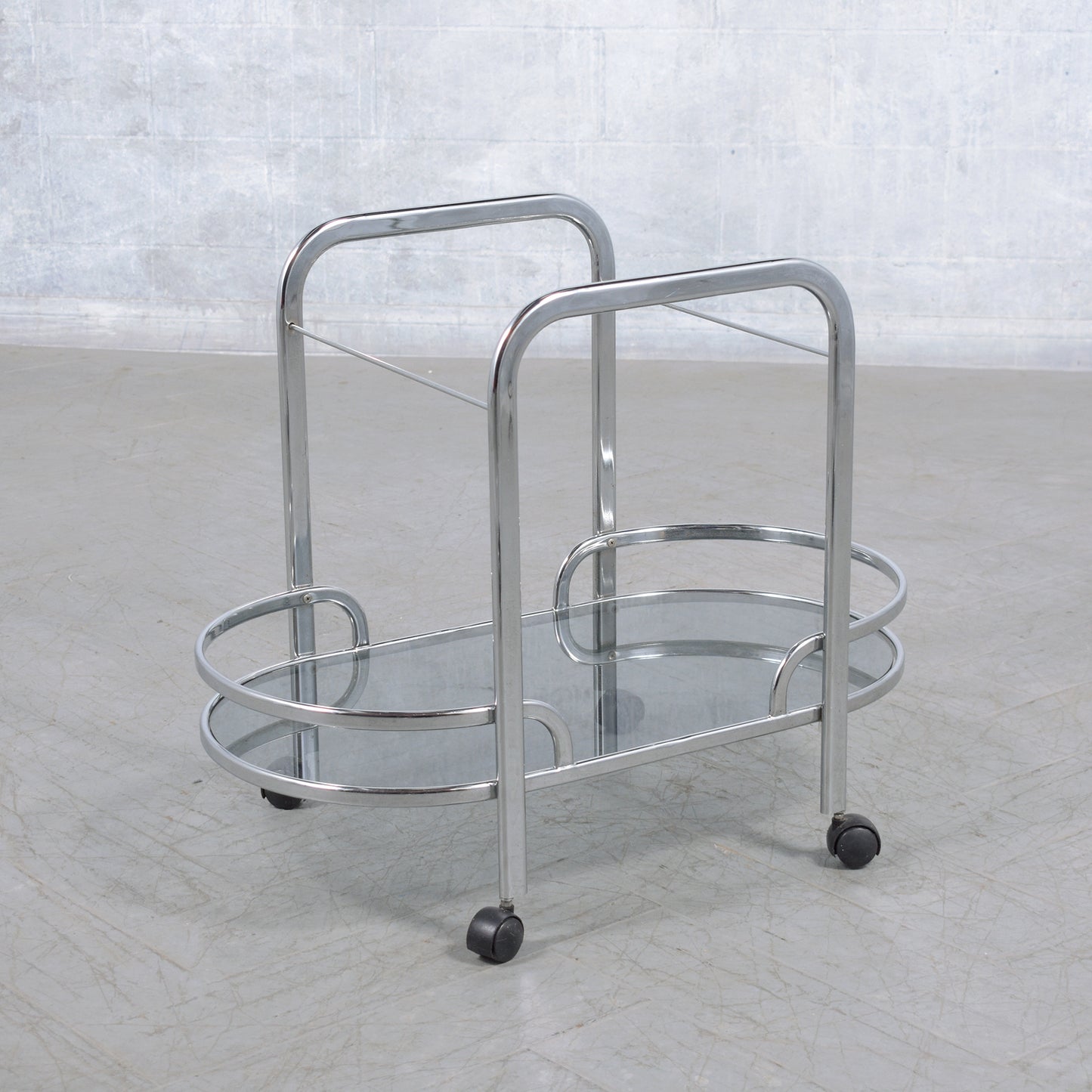 Vintage 1960s Modern Steel and Glass Bar Cart