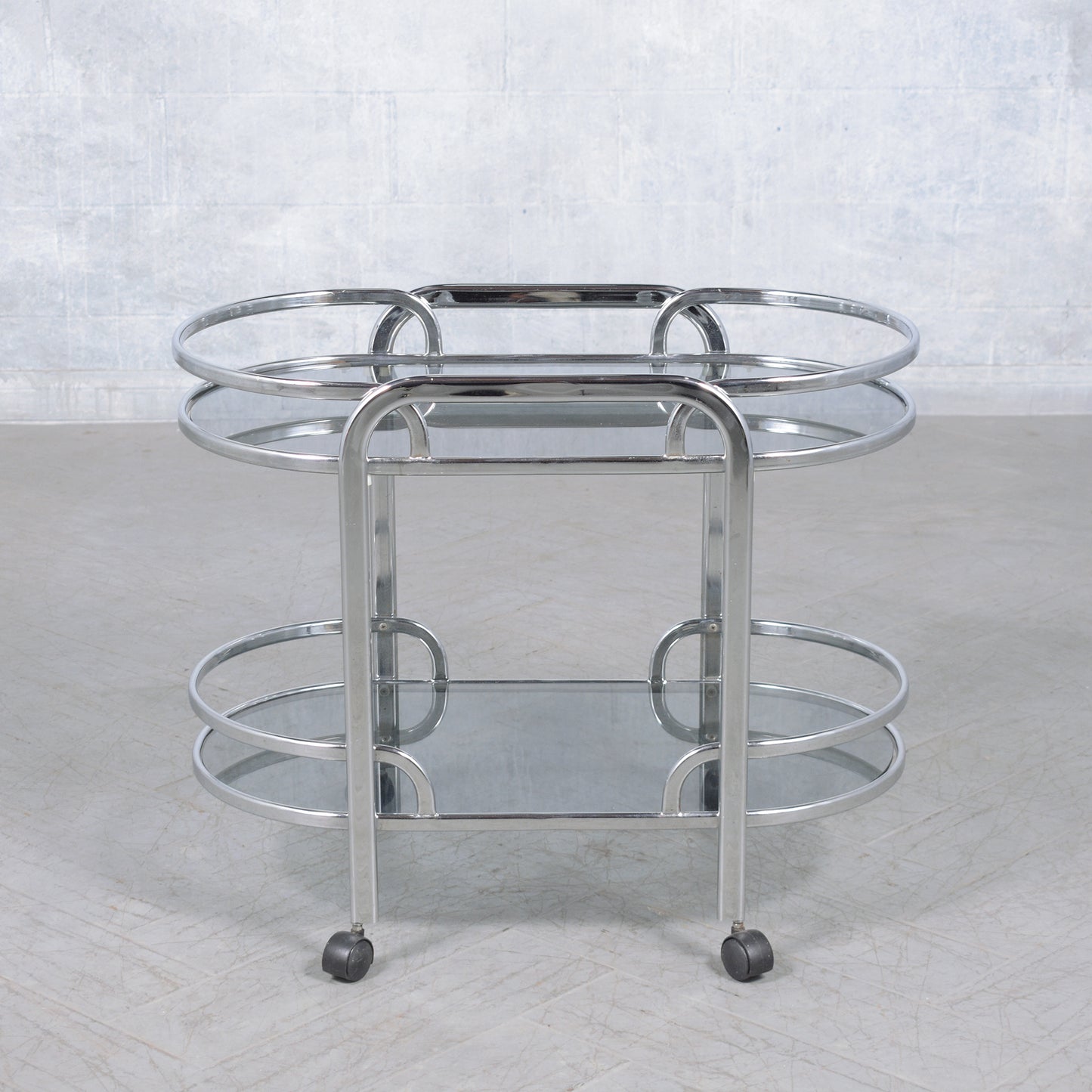 Vintage 1960s Modern Steel and Glass Bar Cart