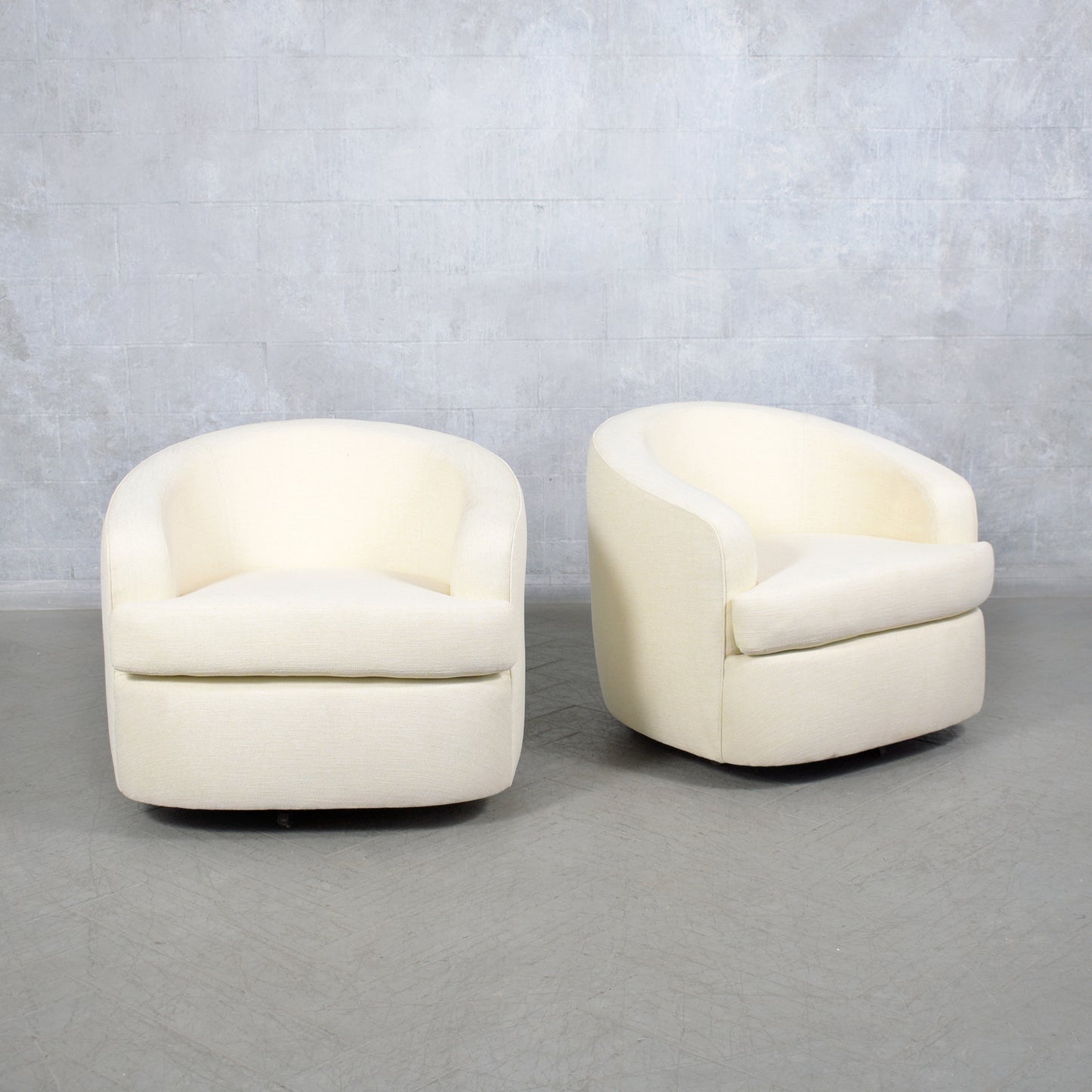 Restored Mid-Century Modern Swivel Chairs with Ivory Upholstery