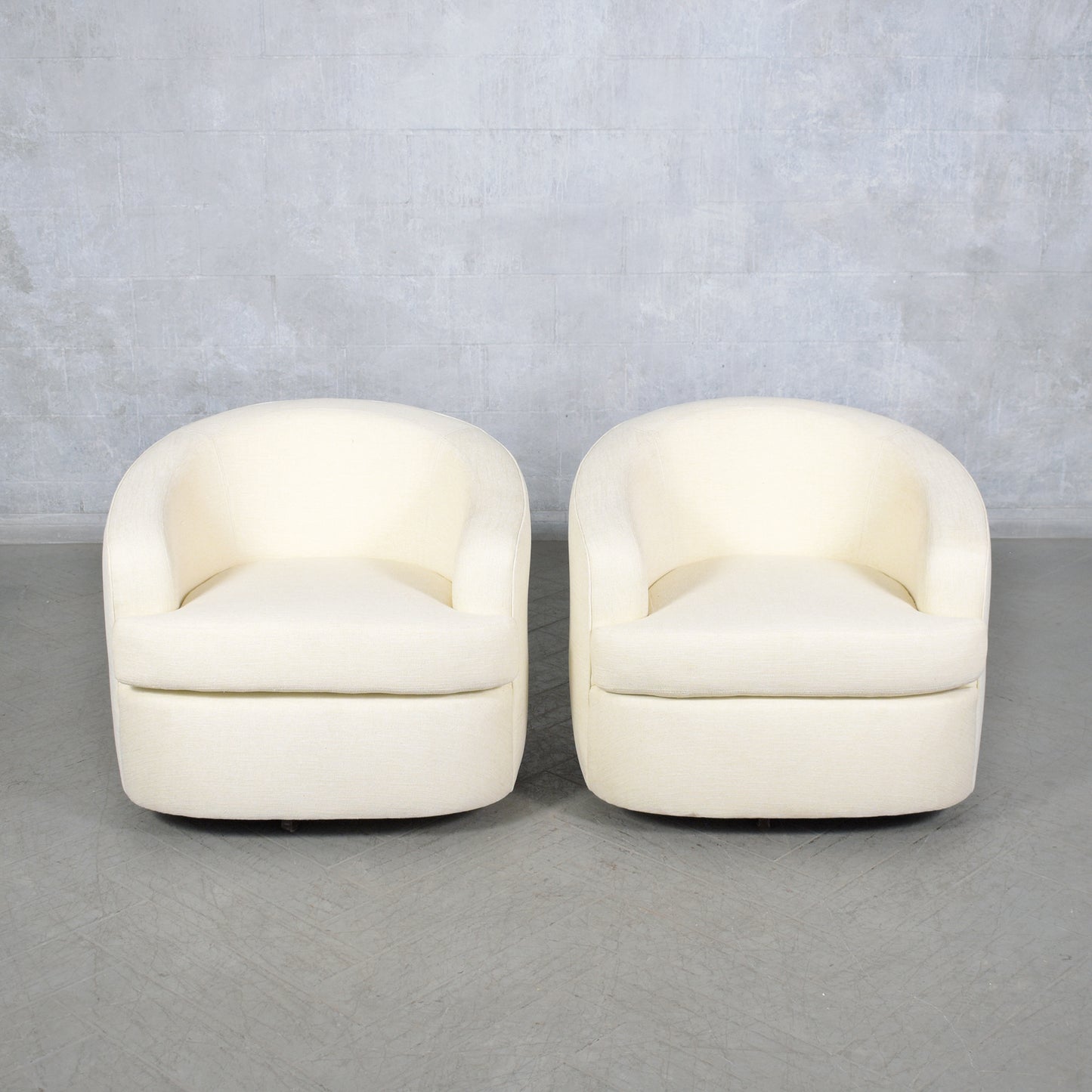 Restored Mid-Century Modern Swivel Chairs with Ivory Upholstery