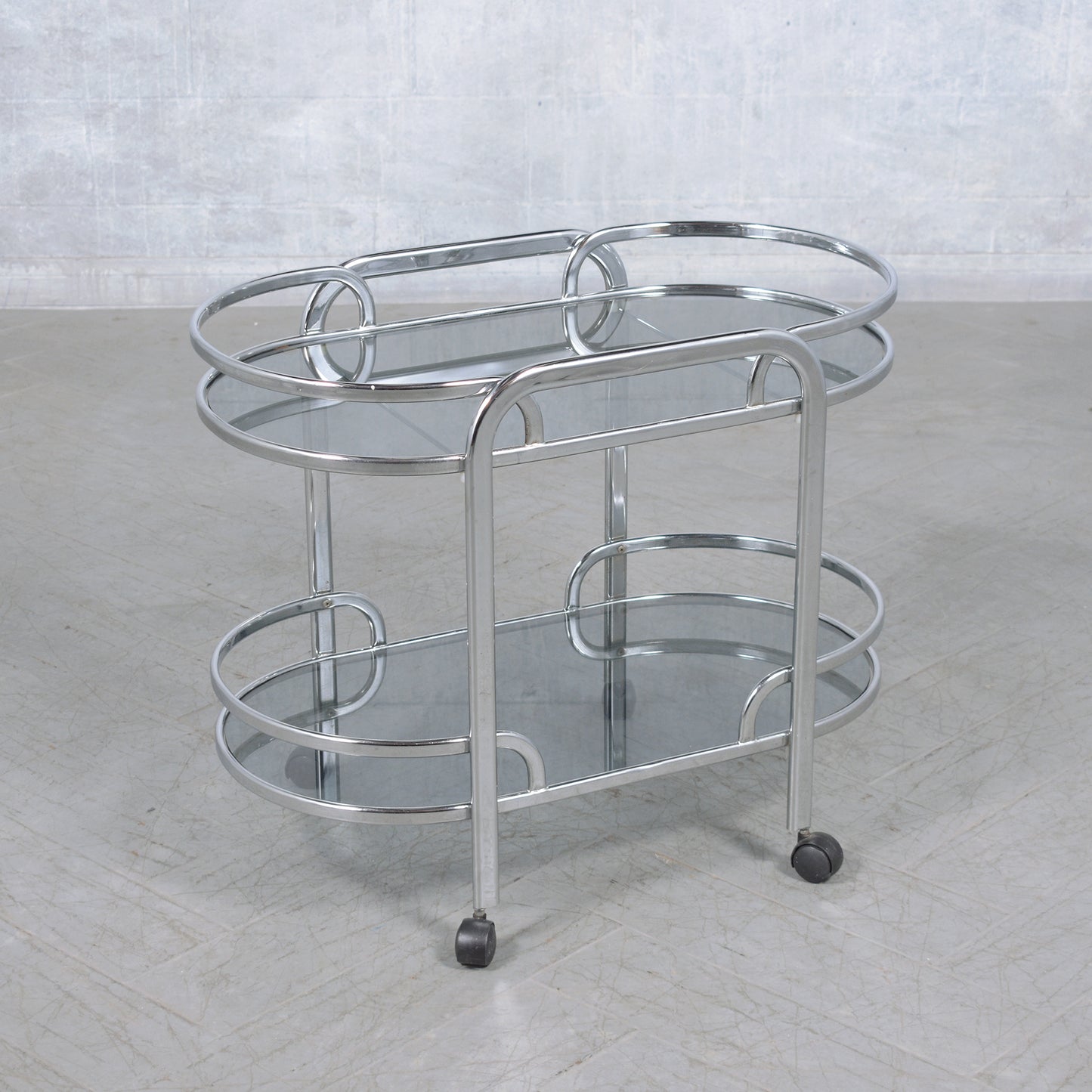 Vintage 1960s Modern Steel and Glass Bar Cart