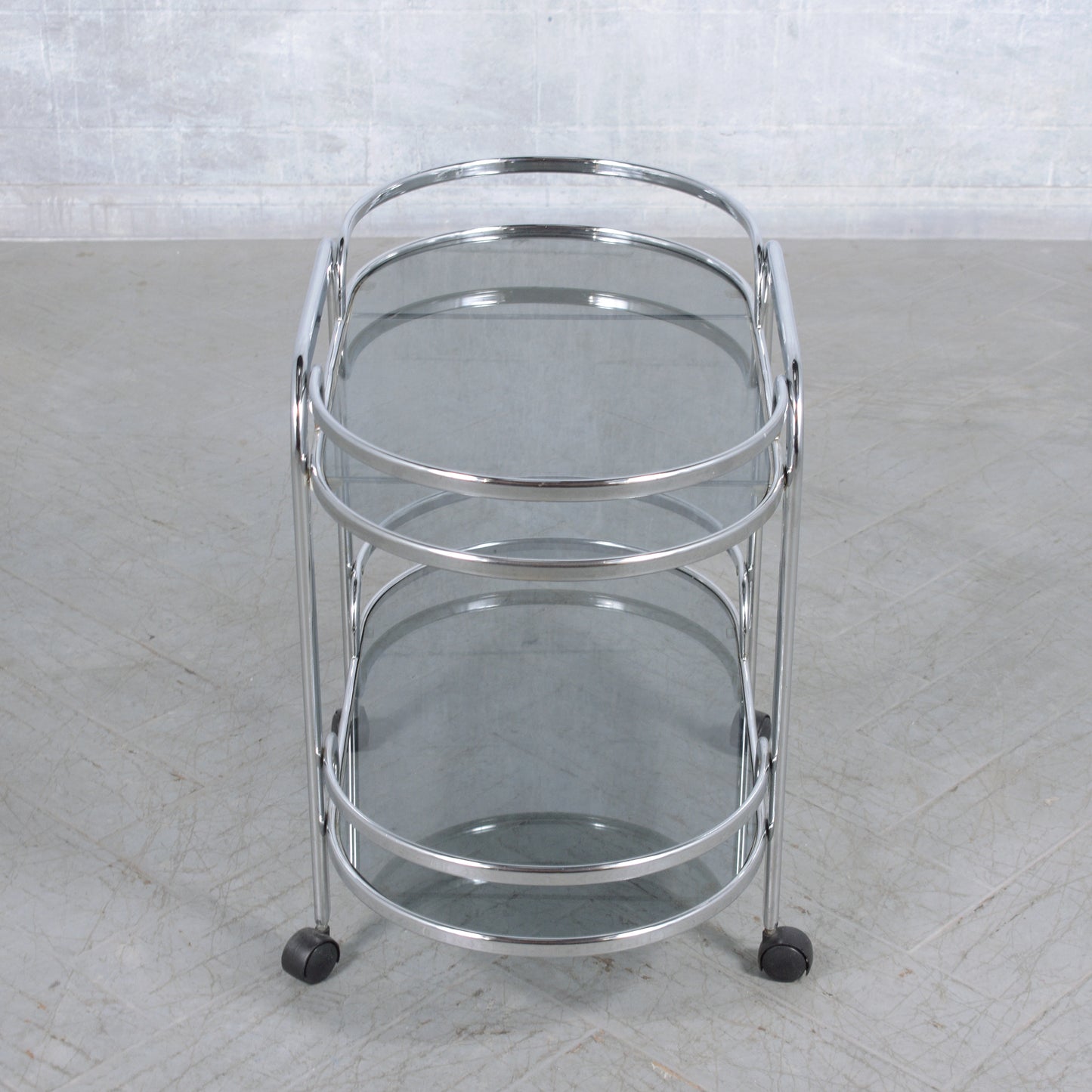 Vintage 1960s Modern Steel and Glass Bar Cart