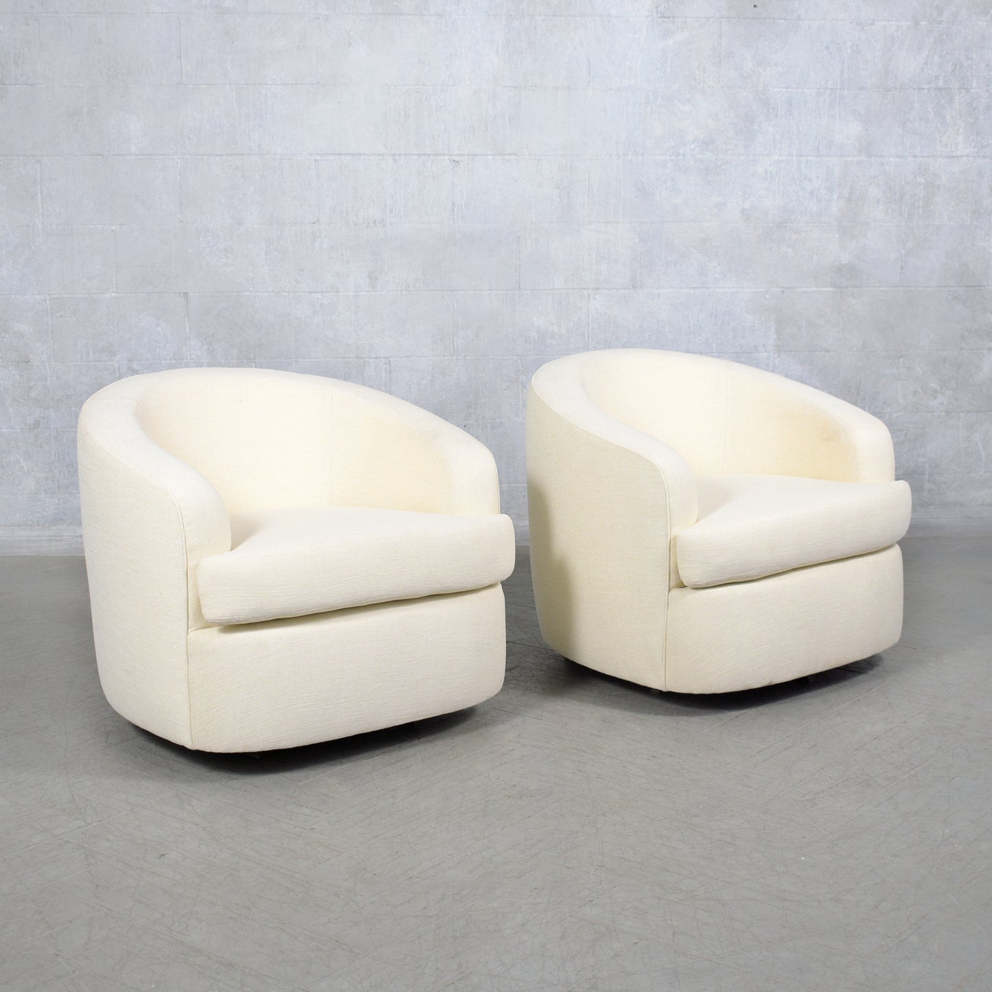 Restored Mid-Century Modern Swivel Chairs with Ivory Upholstery