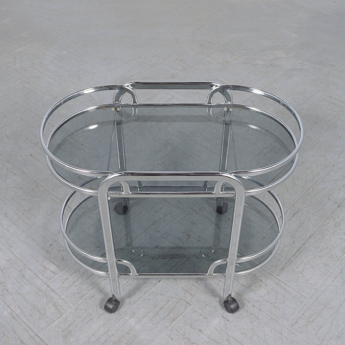 Vintage 1960s Modern Steel and Glass Bar Cart