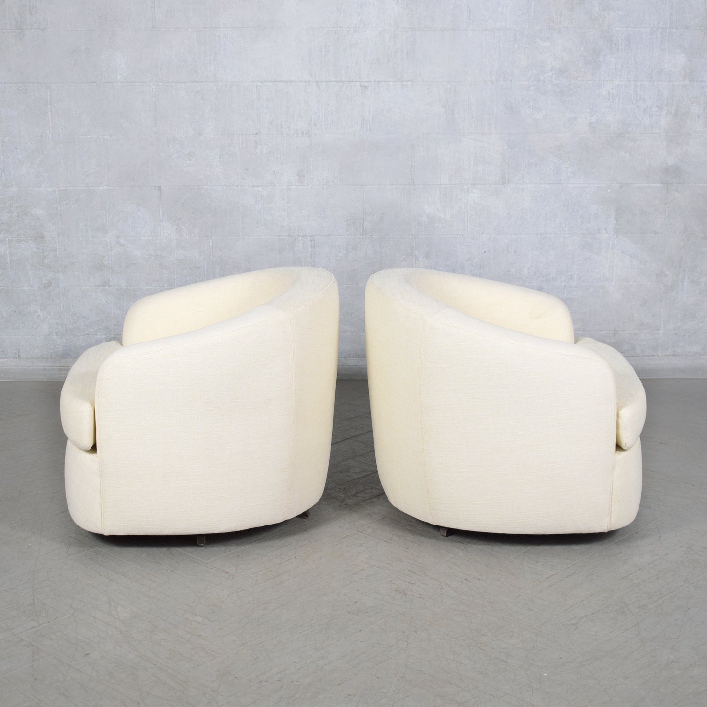 Restored Mid-Century Modern Swivel Chairs with Ivory Upholstery