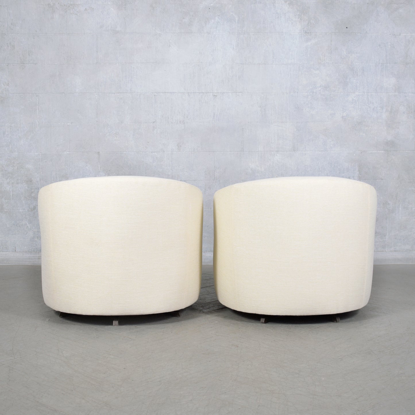 Restored Mid-Century Modern Swivel Chairs with Ivory Upholstery