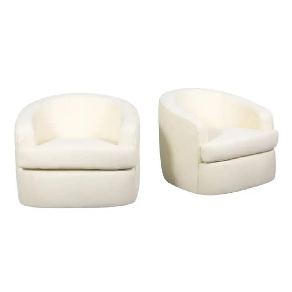 Restored Mid-Century Modern Swivel Chairs with Ivory Upholstery