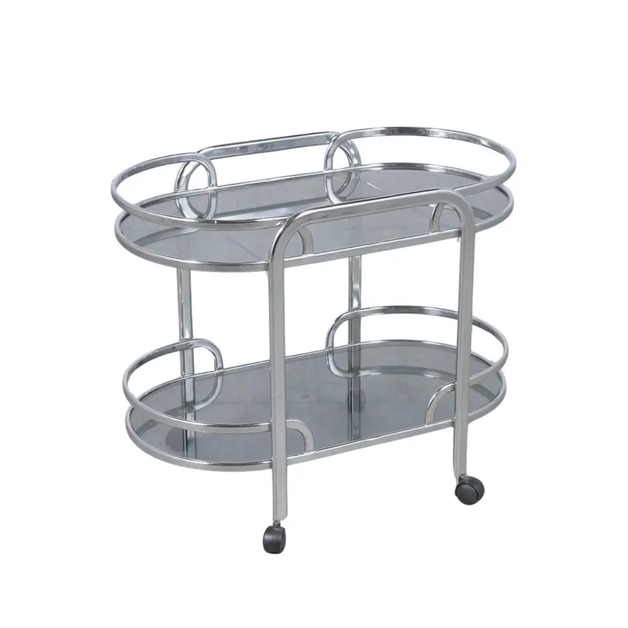 Vintage 1960s Modern Steel and Glass Bar Cart