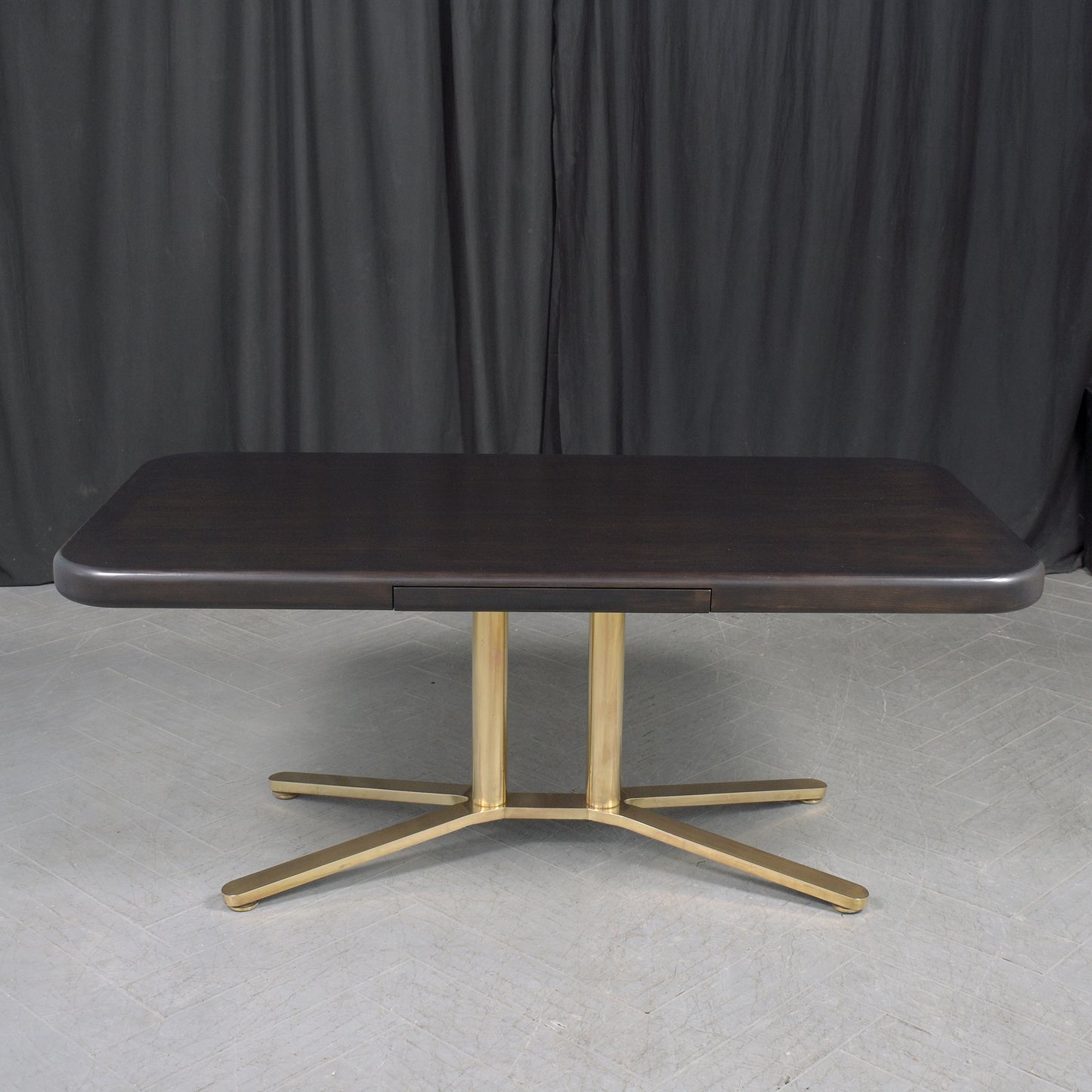 Vintage 1960s Executive Desk: Mid-Century Oak and Brass