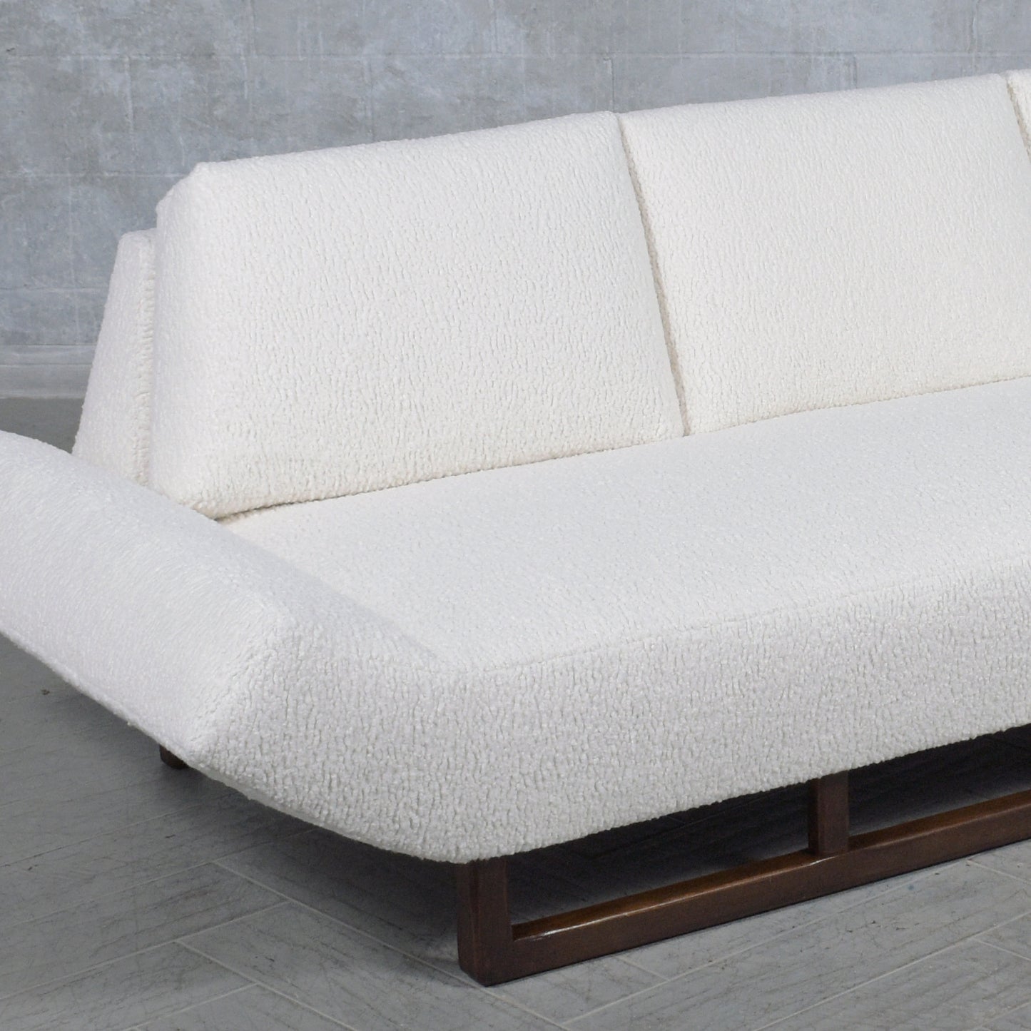 Restored Vintage 1960s Mid-Century Sofa with Geometric Design and Bouclé Fabric
